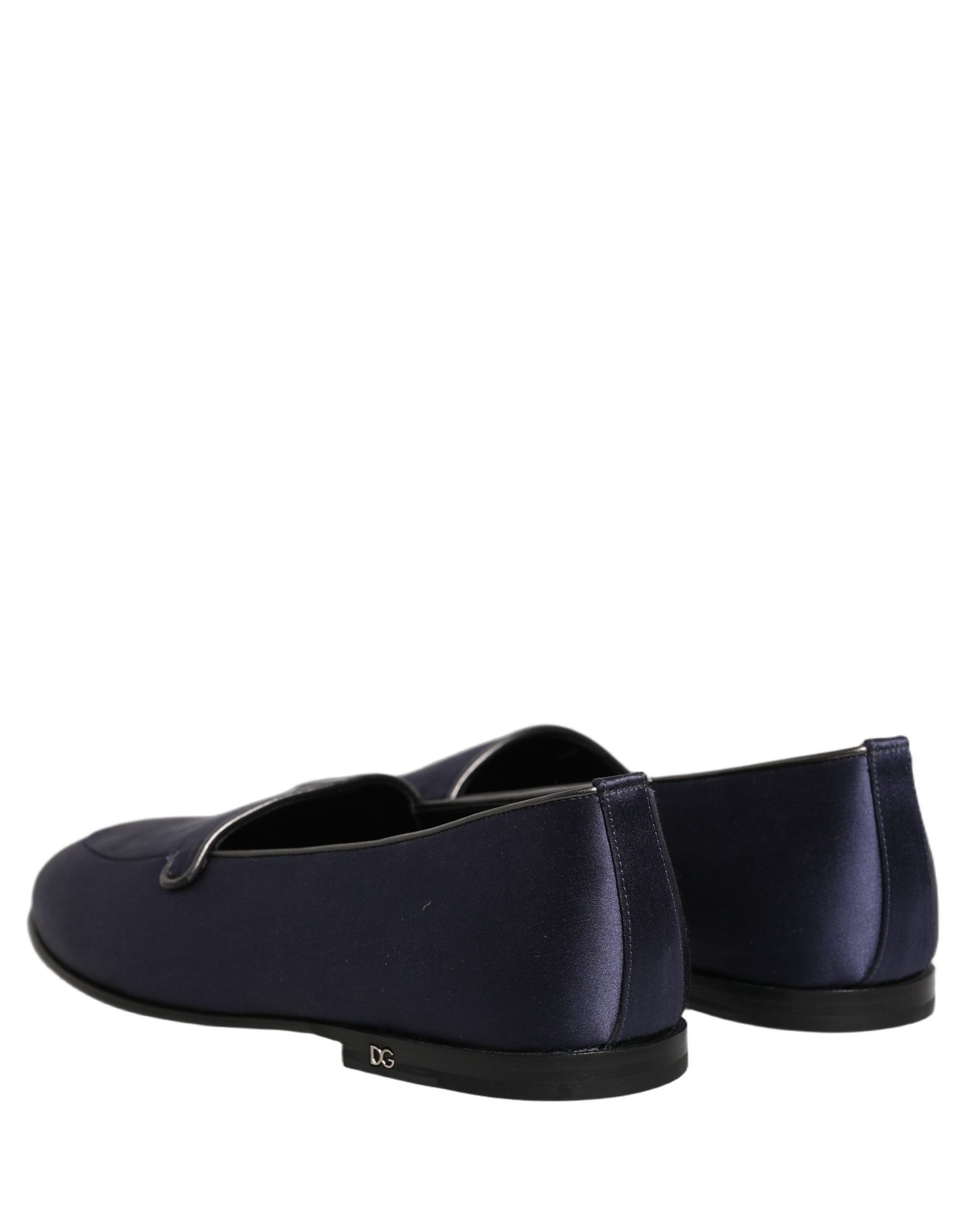 Dolce & Gabbana Blue Satin Logo Slip On Flats Loafers Shoes | Regal Royce