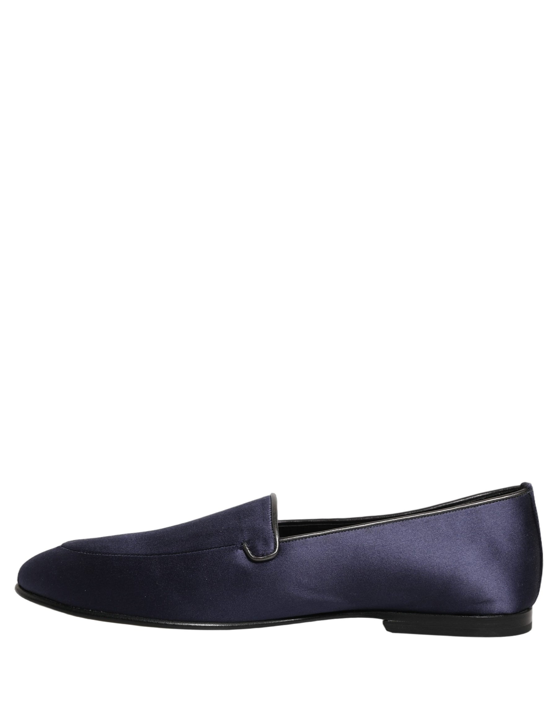 Dolce & Gabbana Blue Satin Logo Slip On Flats Loafers Shoes | Regal Royce
