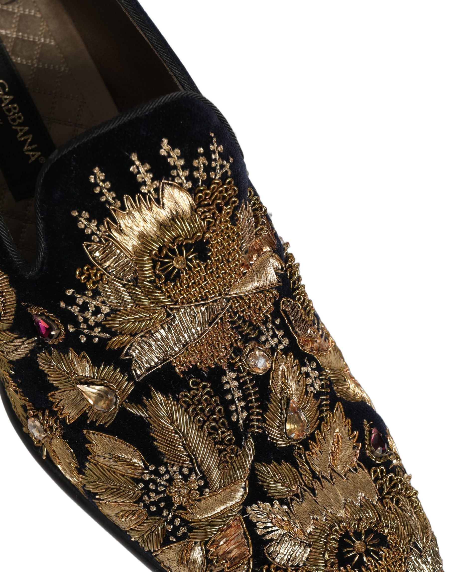 Dolce & Gabbana Black Gold Embroidery Dress Loafers Shoes | Regal Royce