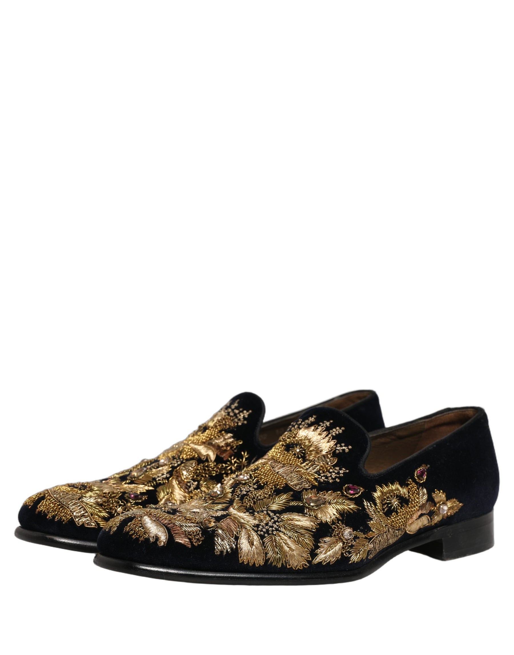 Dolce & Gabbana Black Gold Embroidery Dress Loafers Shoes | Regal Royce