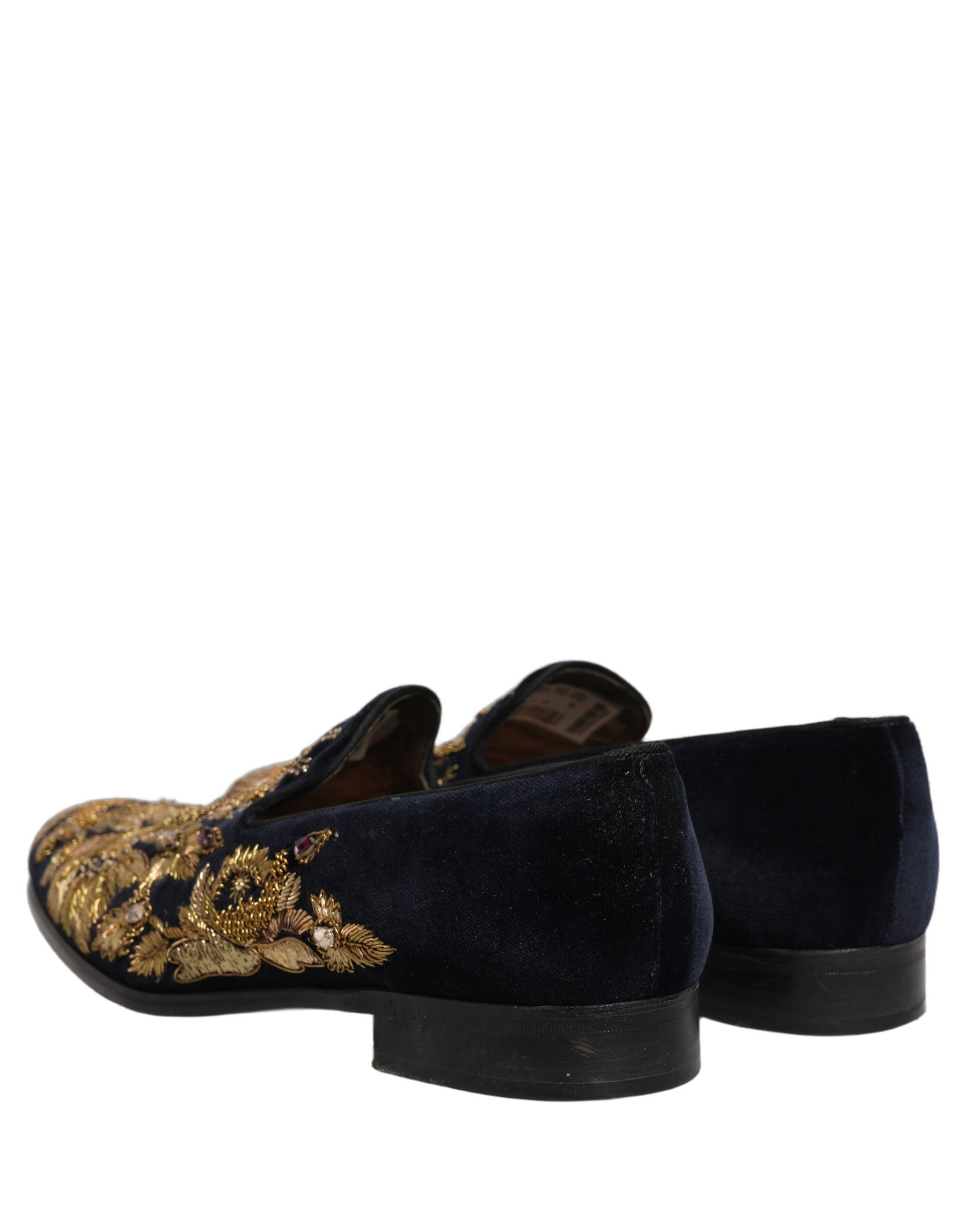 Dolce & Gabbana Black Gold Embroidery Dress Loafers Shoes | Regal Royce