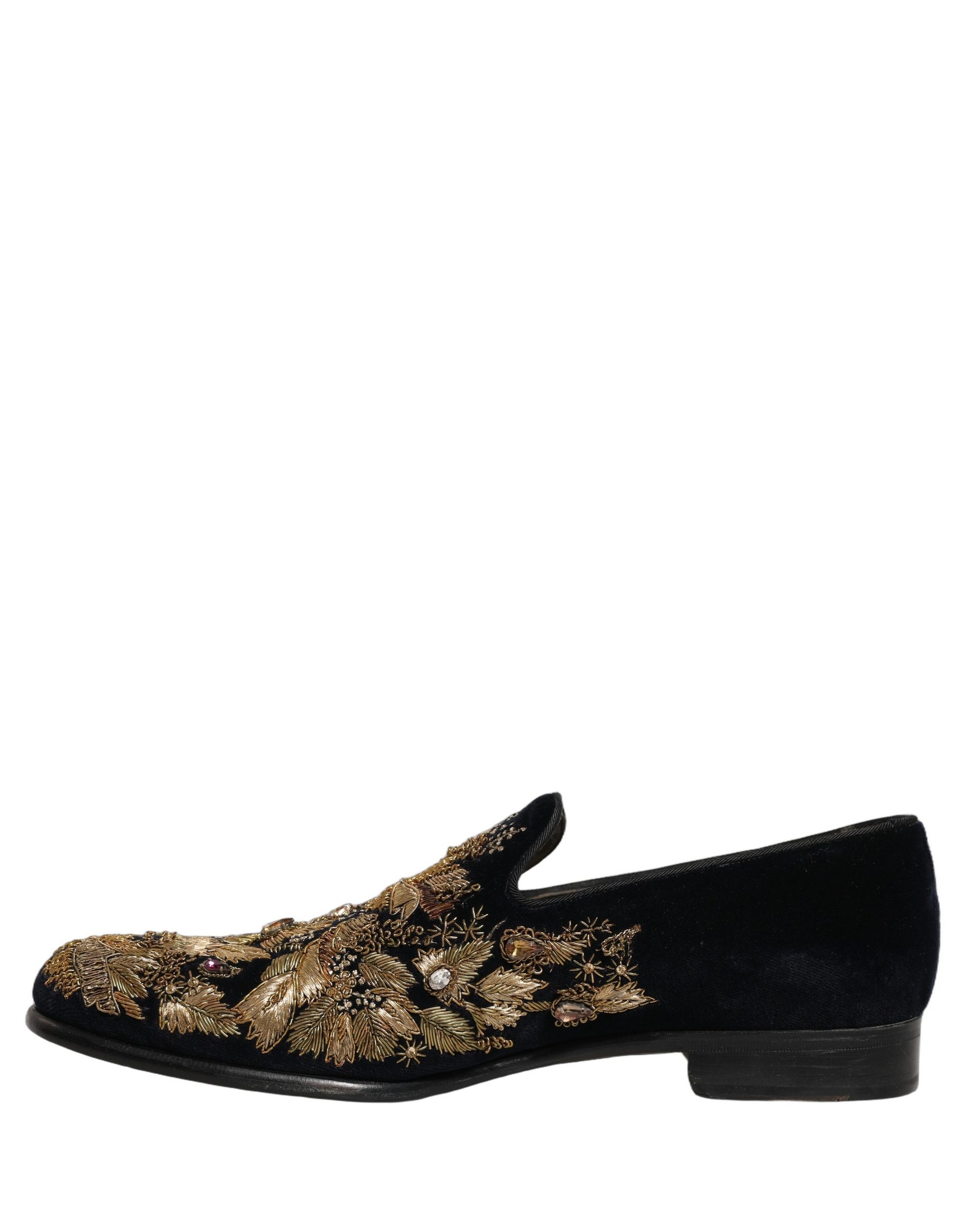 Dolce & Gabbana Black Gold Embroidery Dress Loafers Shoes | Regal Royce