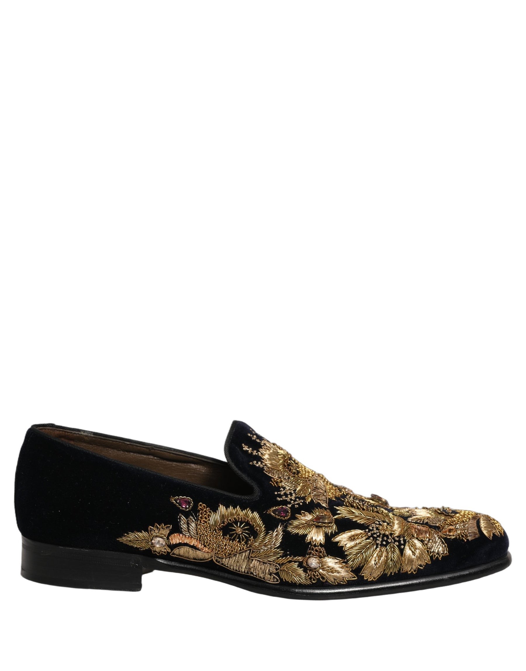 Dolce & Gabbana Black Gold Embroidery Dress Loafers Shoes | Regal Royce