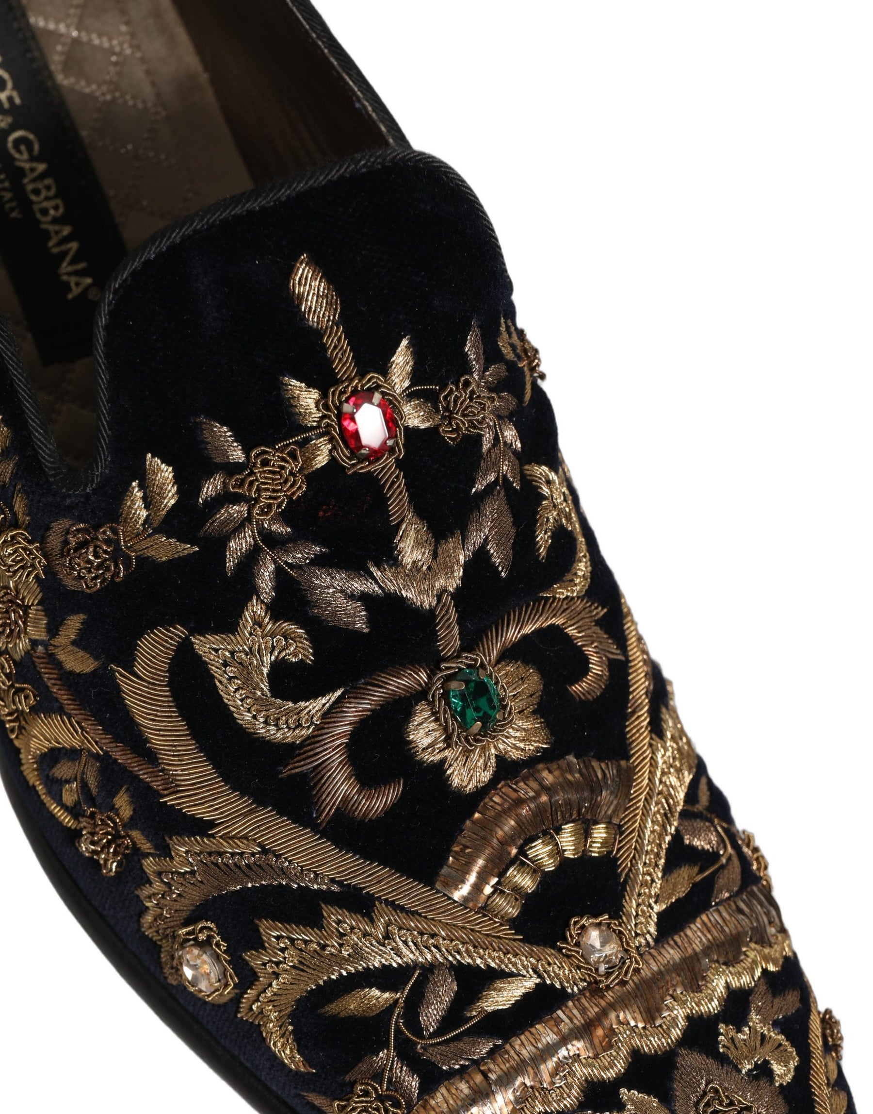 Dolce & Gabbana Black Velvet Embellished Dress Loafers Shoes | Regal Royce