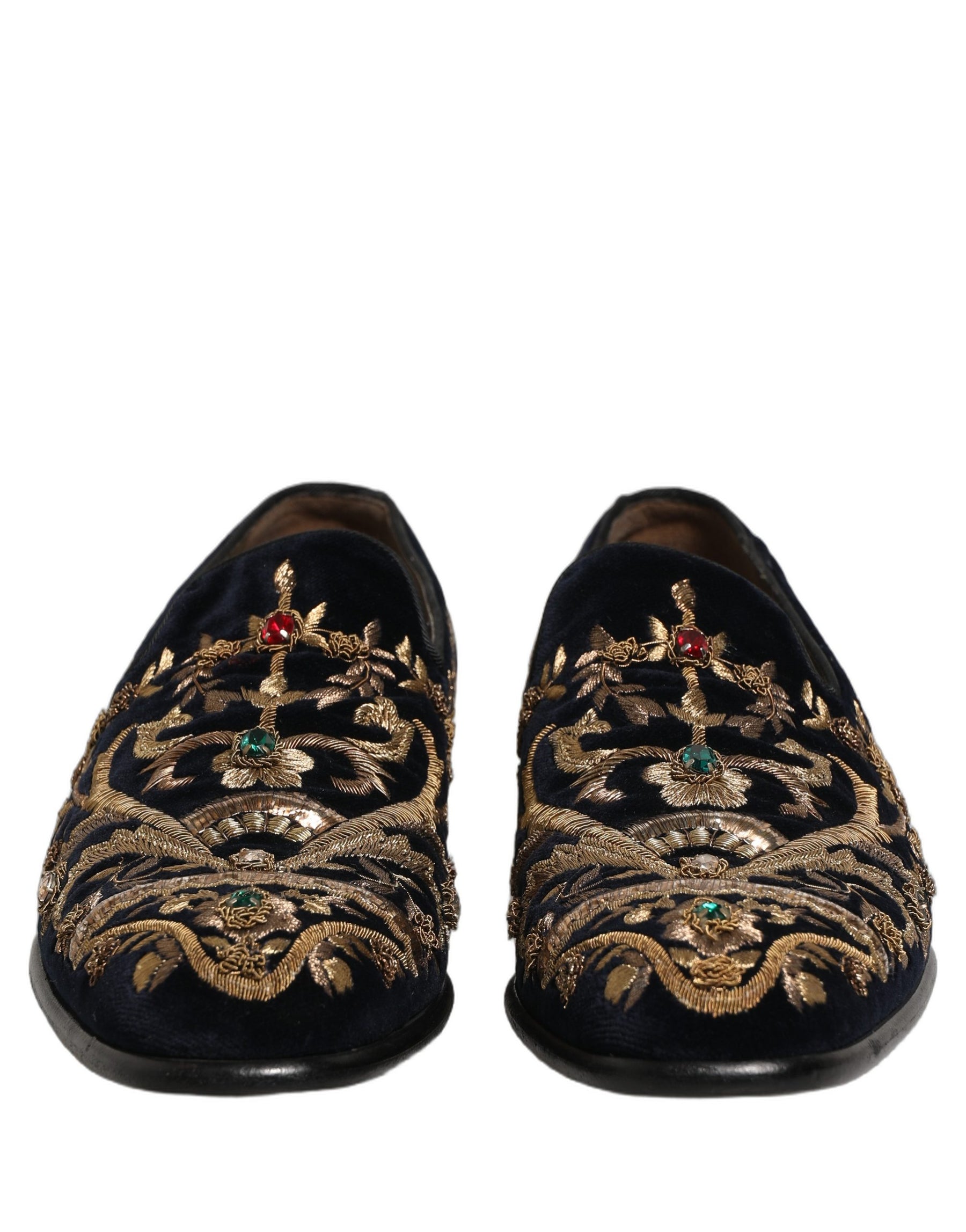 Dolce & Gabbana Black Velvet Embellished Dress Loafers Shoes | Regal Royce