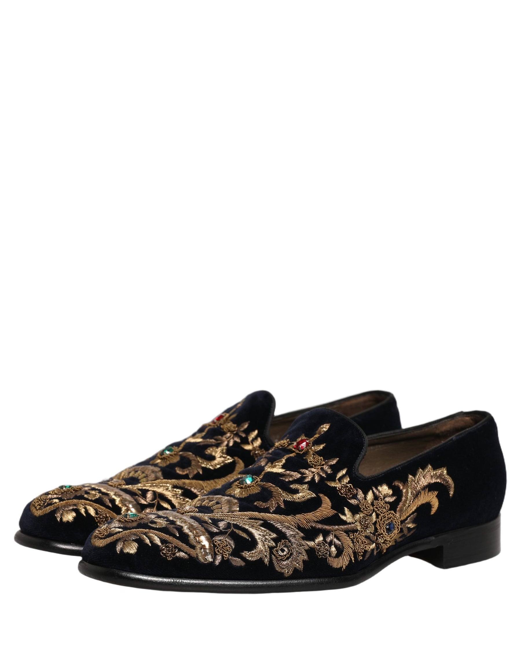 Dolce & Gabbana Black Velvet Embellished Dress Loafers Shoes | Regal Royce