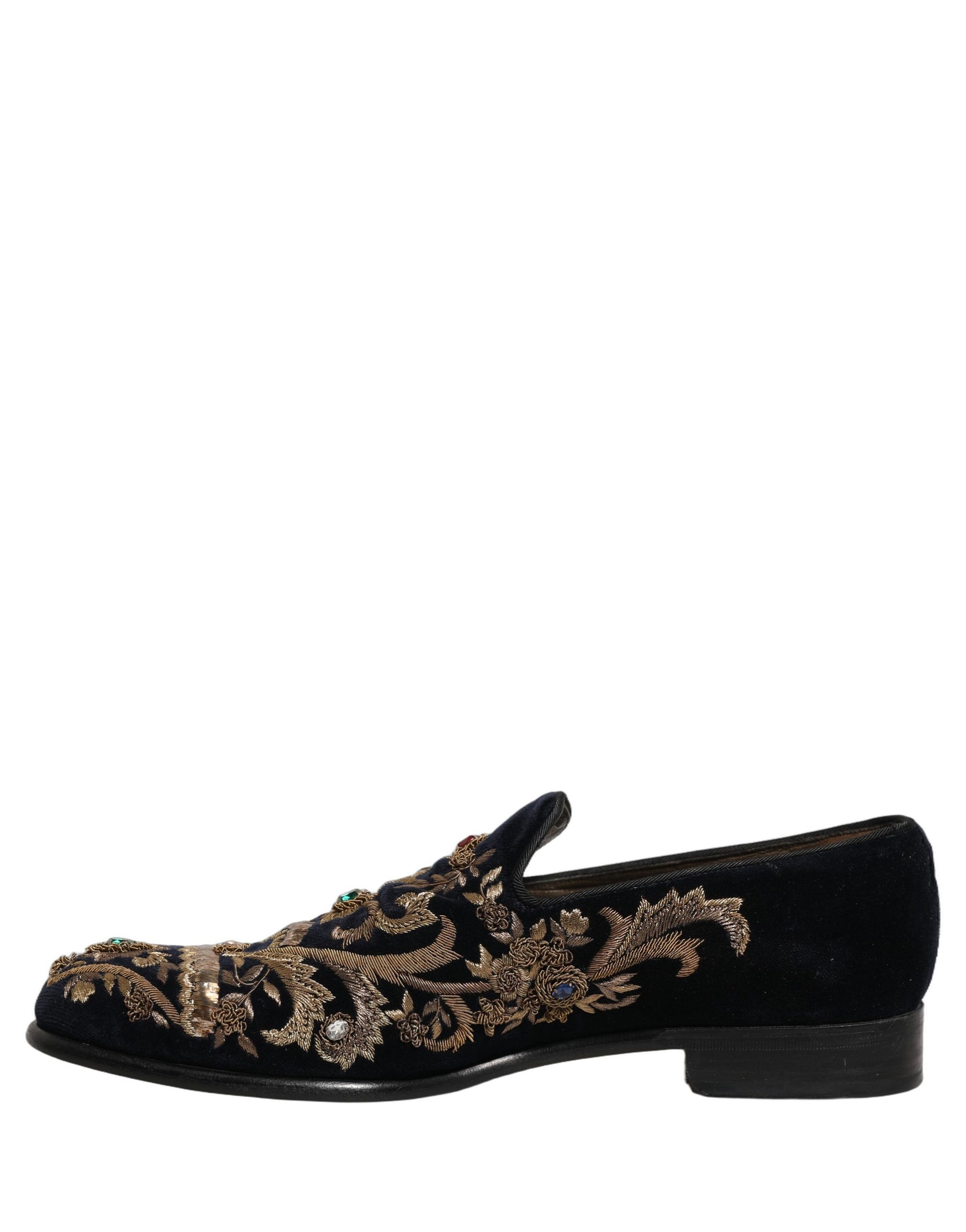 Dolce & Gabbana Black Velvet Embellished Dress Loafers Shoes | Regal Royce