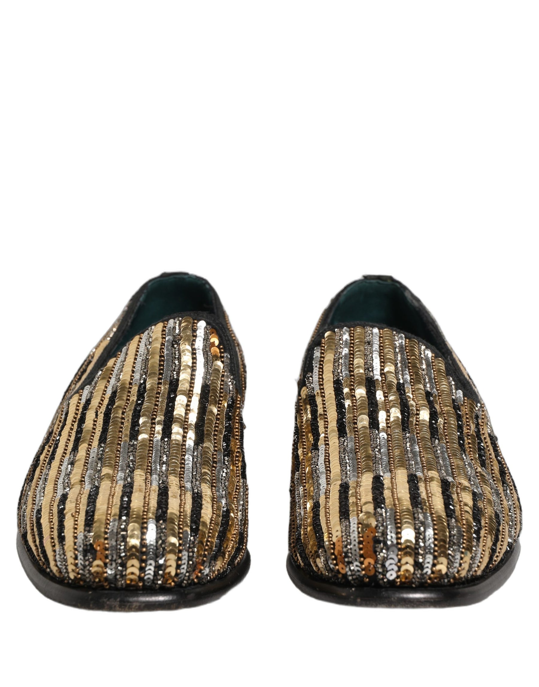 Dolce & Gabbana Gold Striped Sequin Embellished Loafer Shoes | Regal Royce
