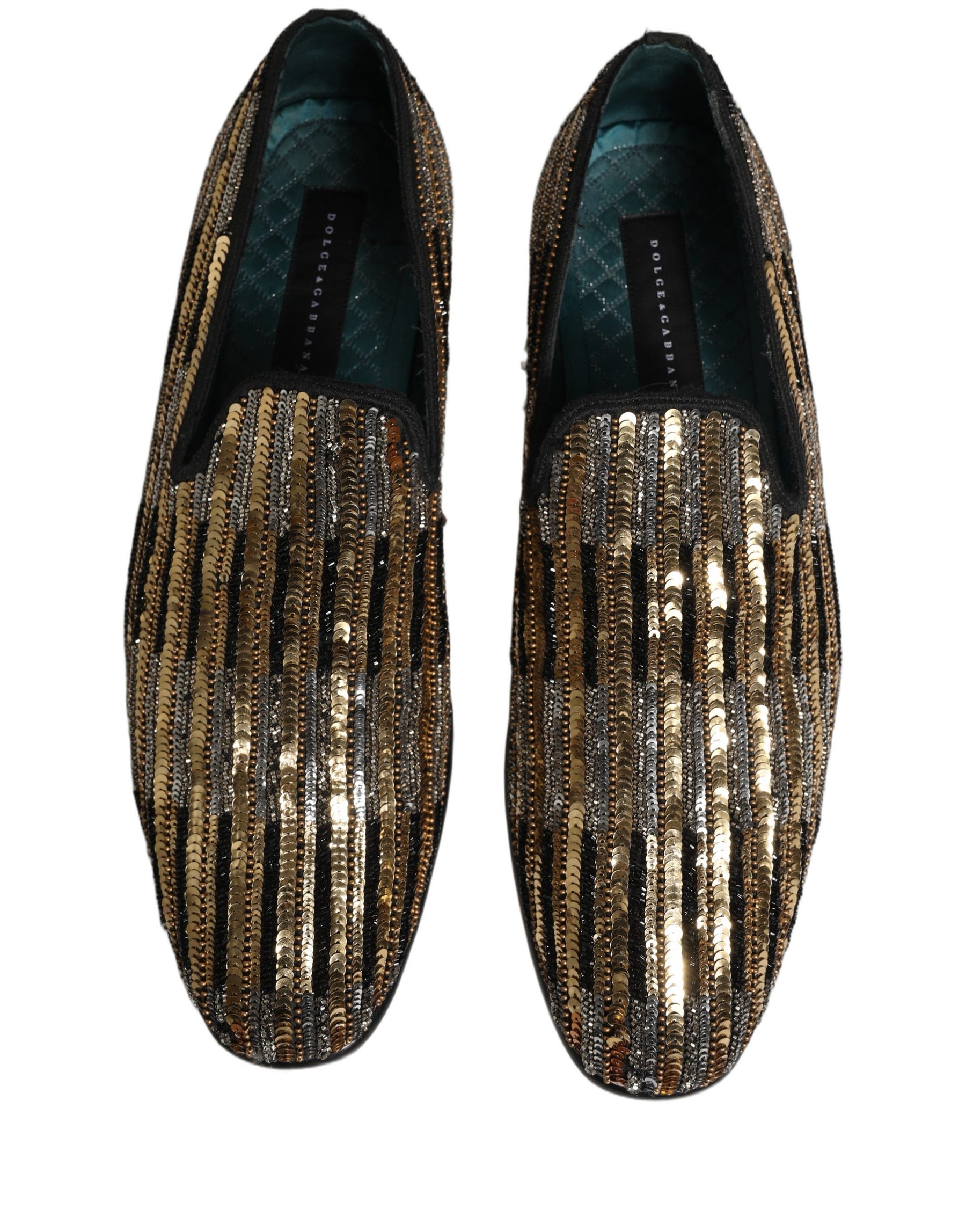 Dolce & Gabbana Gold Striped Sequin Embellished Loafer Shoes | Regal Royce