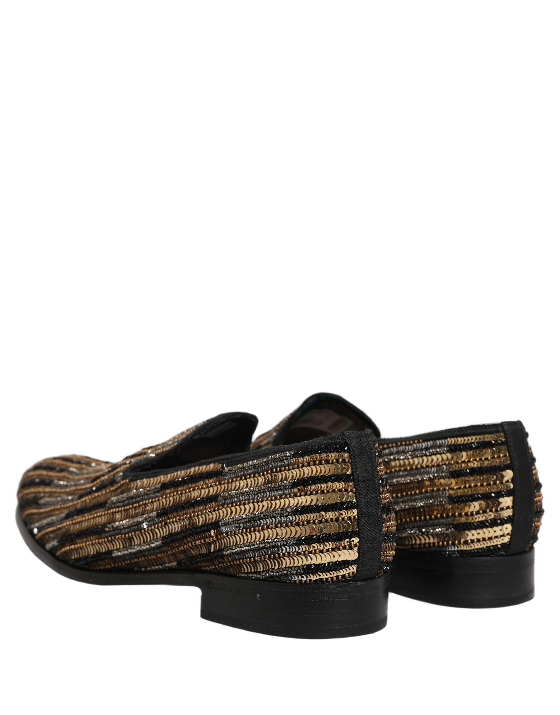 Dolce & Gabbana Gold Striped Sequin Embellished Loafer Shoes | Regal Royce