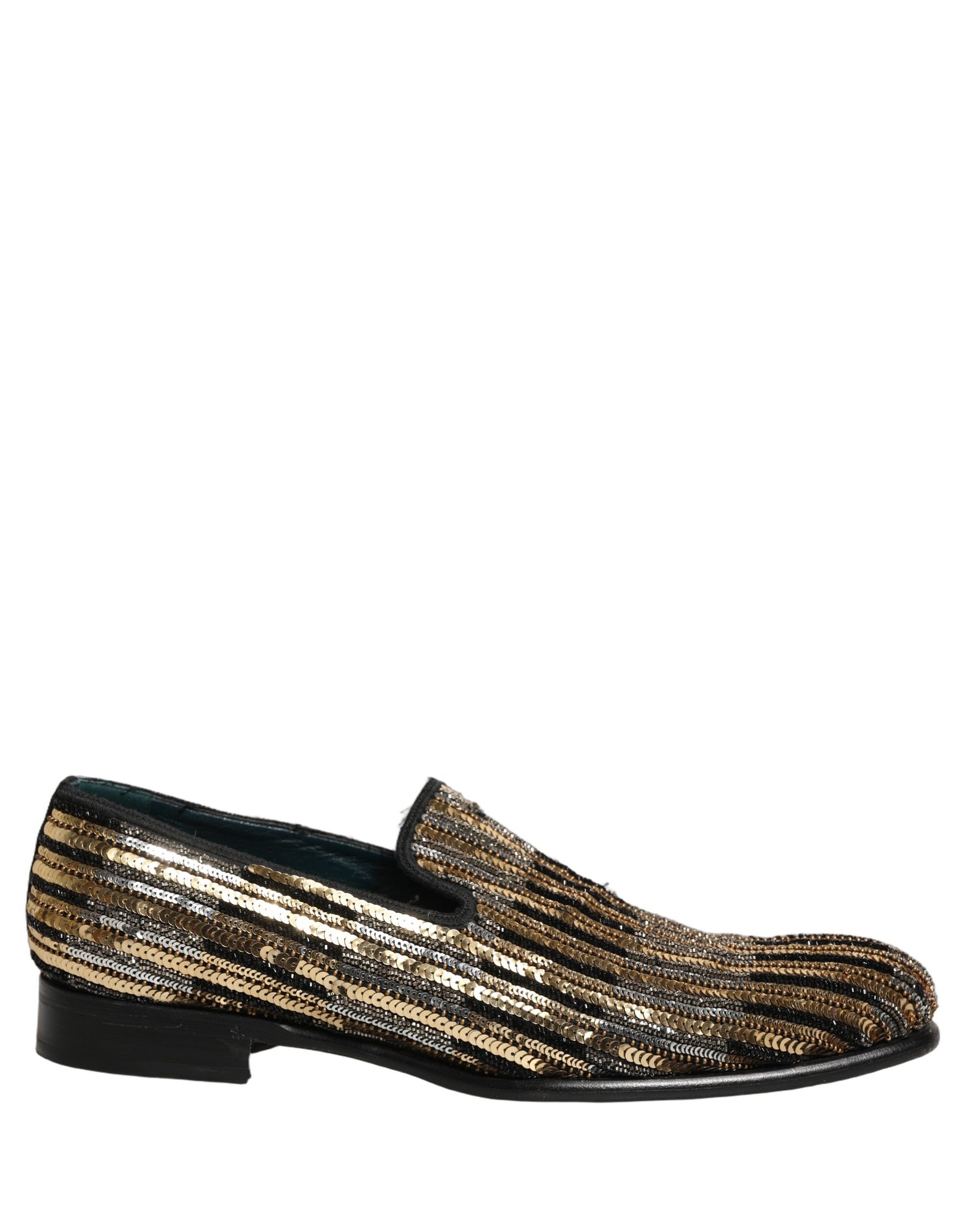 Dolce & Gabbana Gold Striped Sequin Embellished Loafer Shoes | Regal Royce