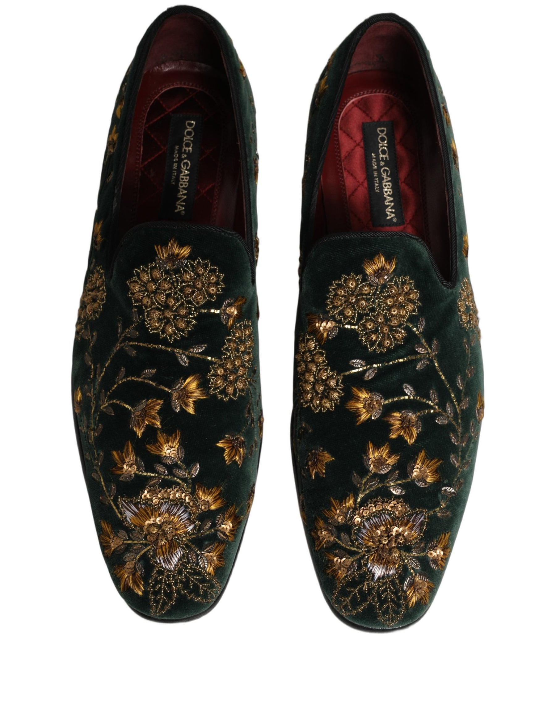 Dolce & Gabbana Green Floral Embroidery Dress Loafers Shoes | Regal Royce