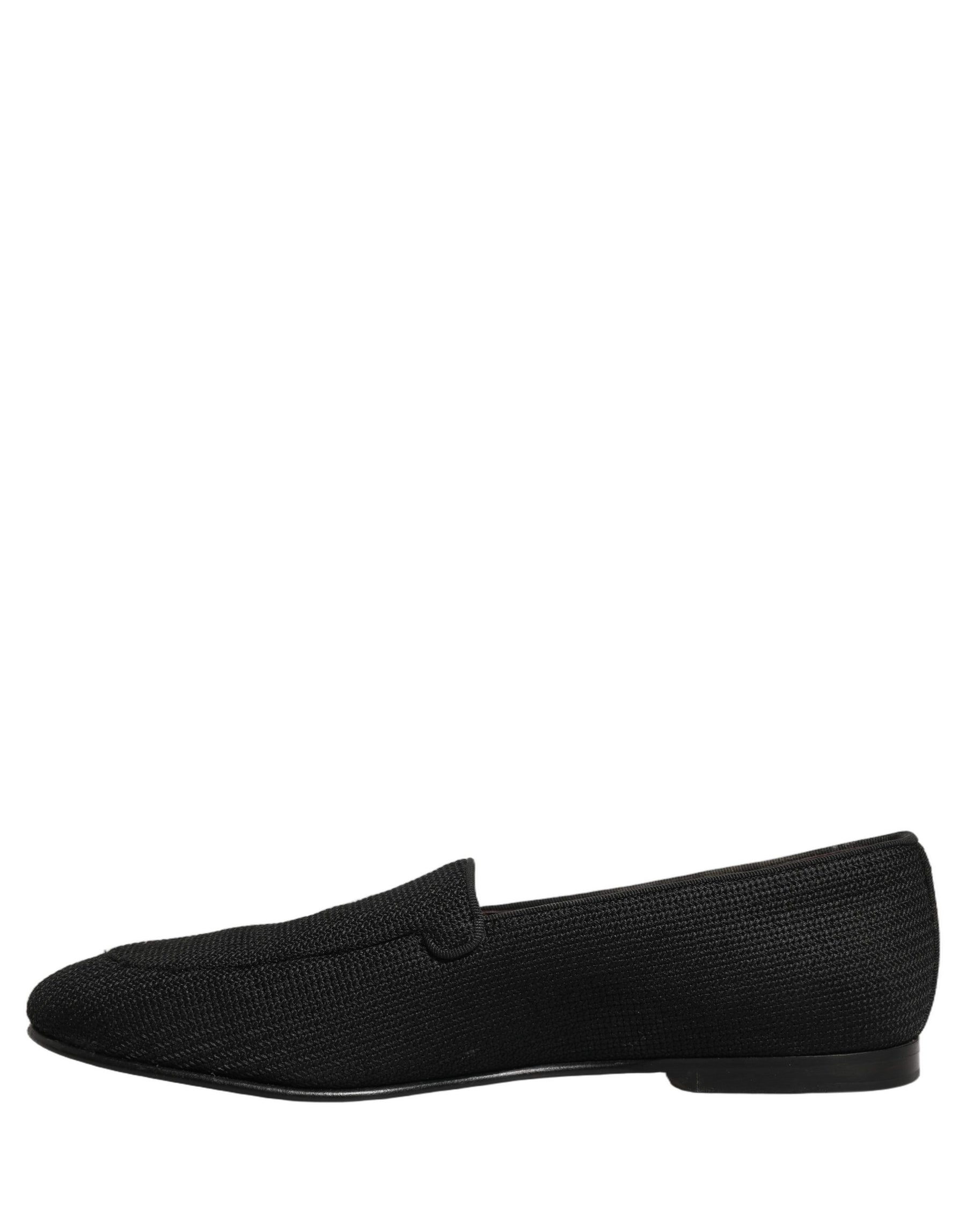 Dolce & Gabbana Black Woven Men Slip On Dress Loafers Shoes | Regal Royce