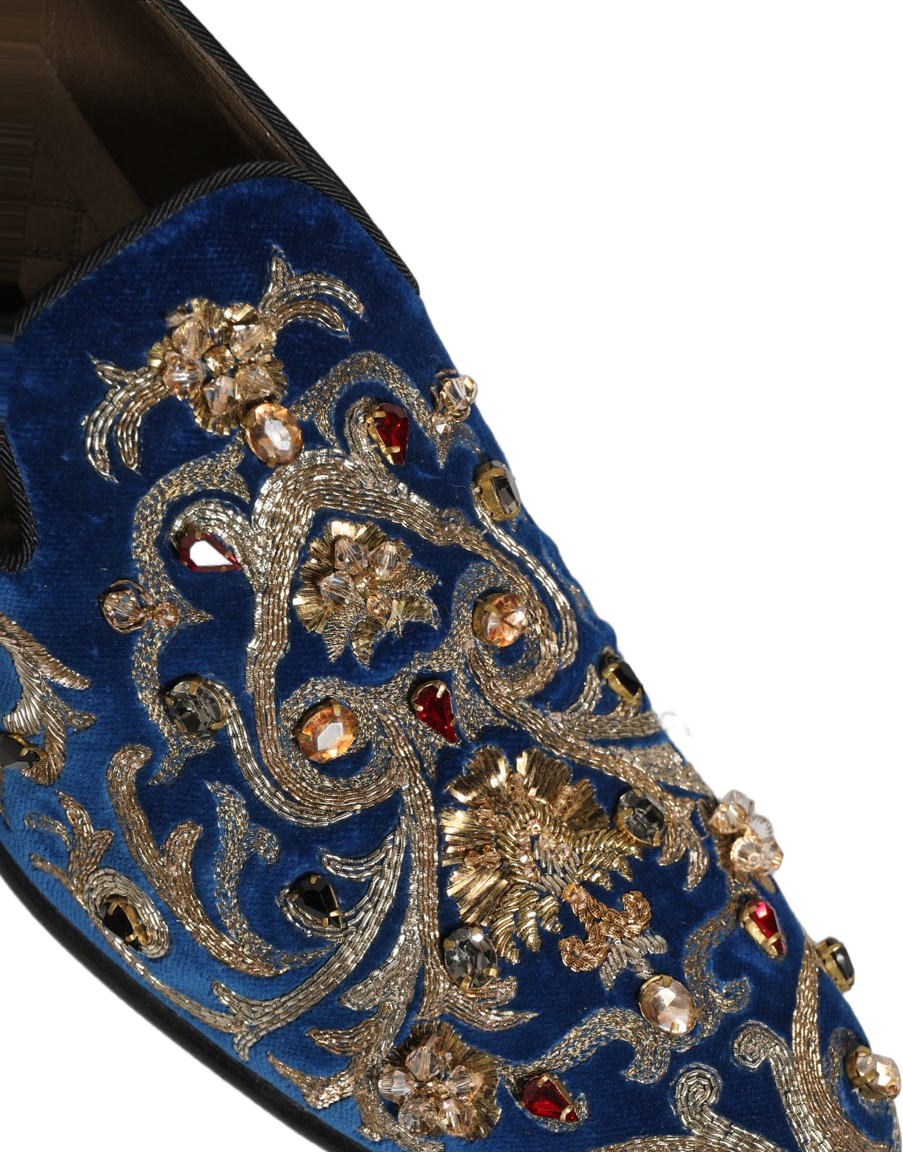 Dolce & Gabbana Blue Velvet Embellished Dress Loafers Shoes | Regal Royce