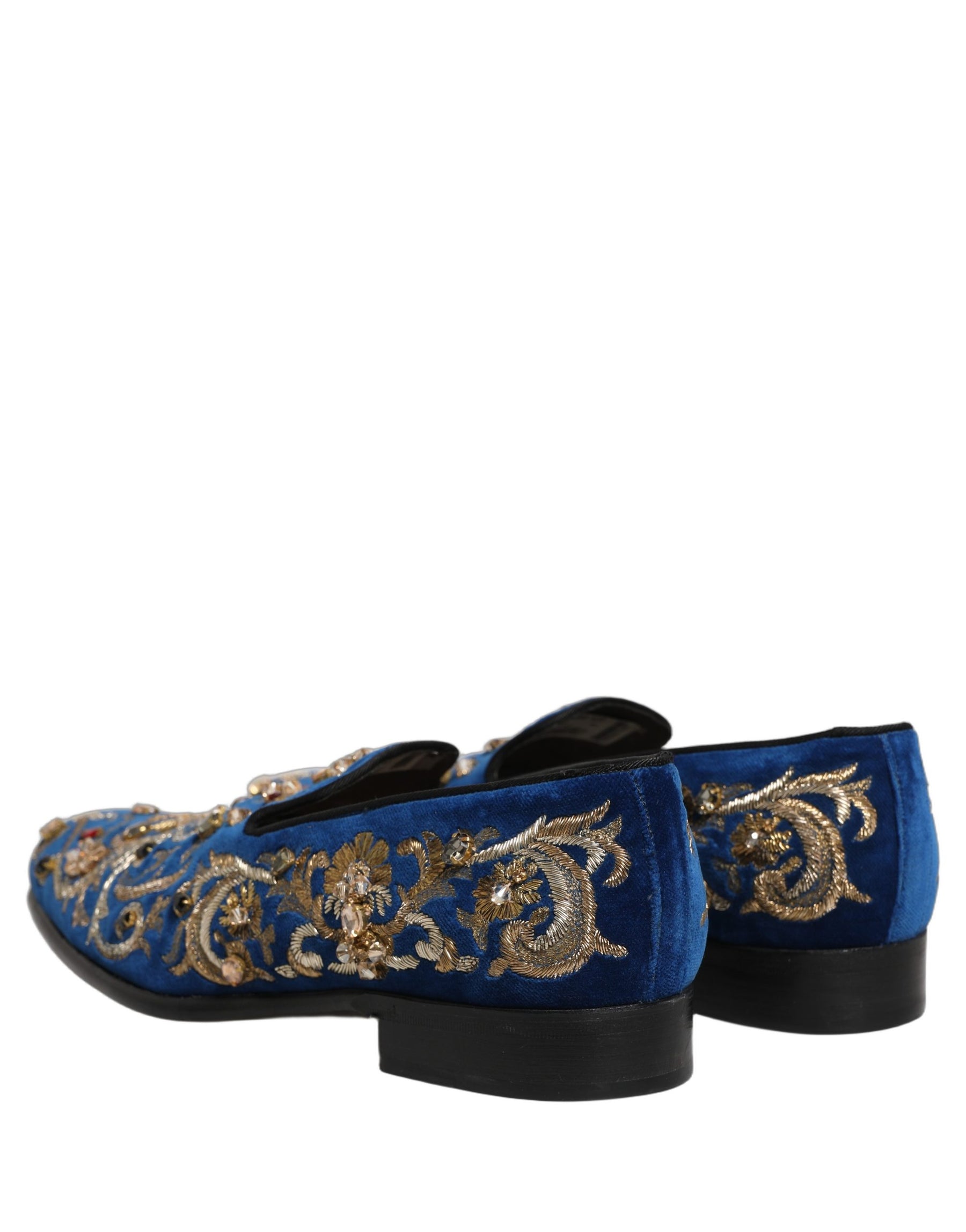 Dolce & Gabbana Blue Velvet Embellished Dress Loafers Shoes | Regal Royce