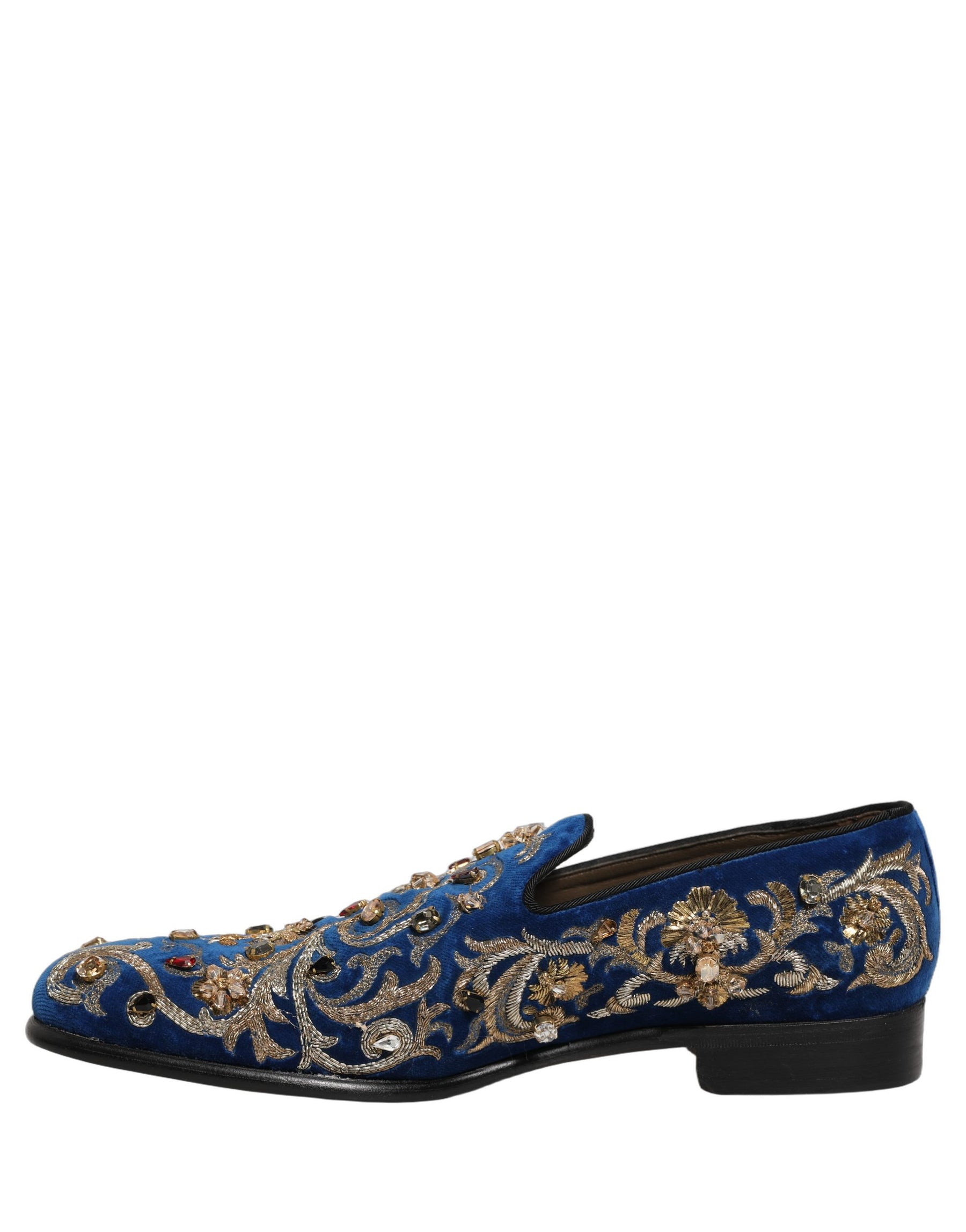 Dolce & Gabbana Blue Velvet Embellished Dress Loafers Shoes | Regal Royce
