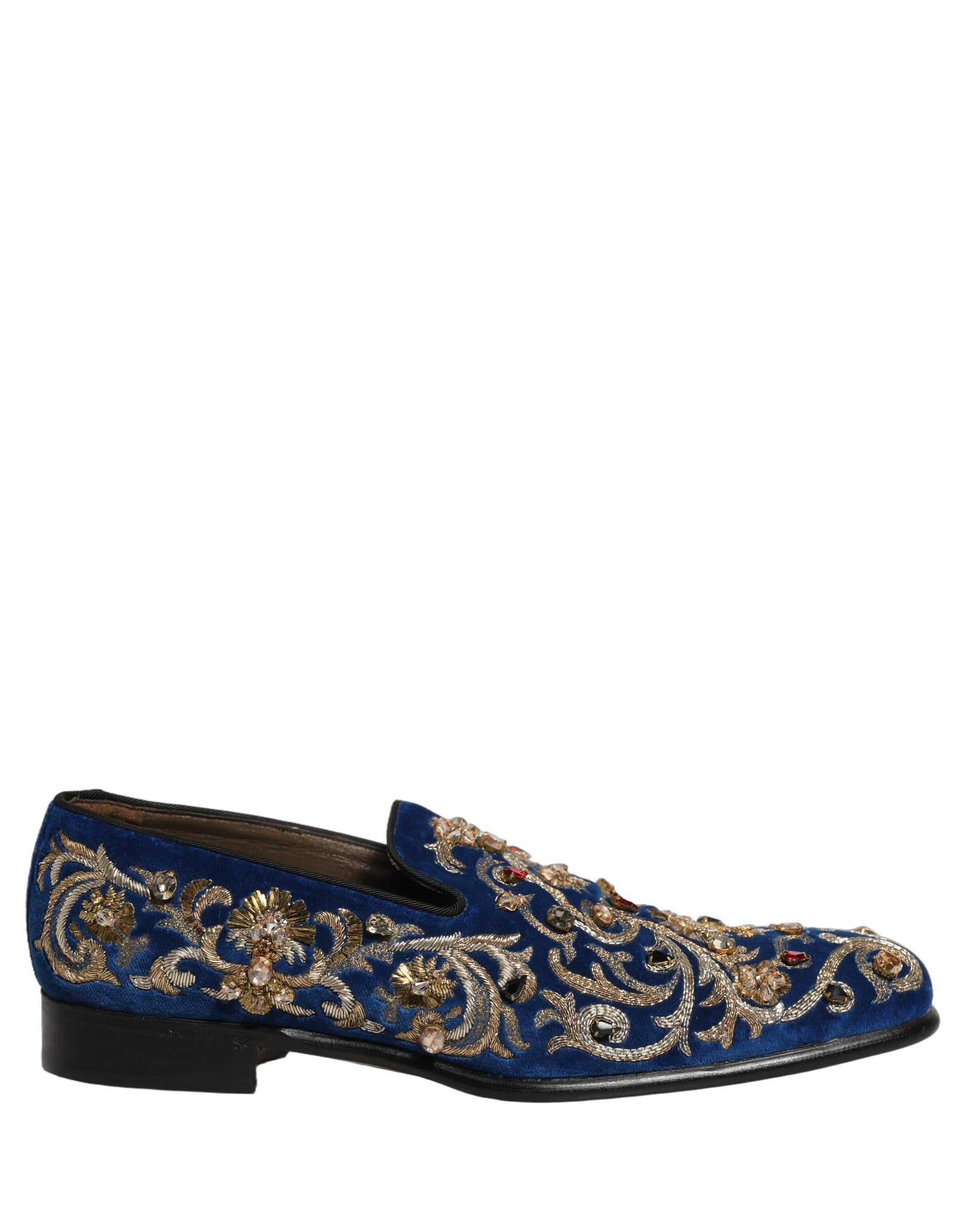 Dolce & Gabbana Blue Velvet Embellished Dress Loafers Shoes | Regal Royce