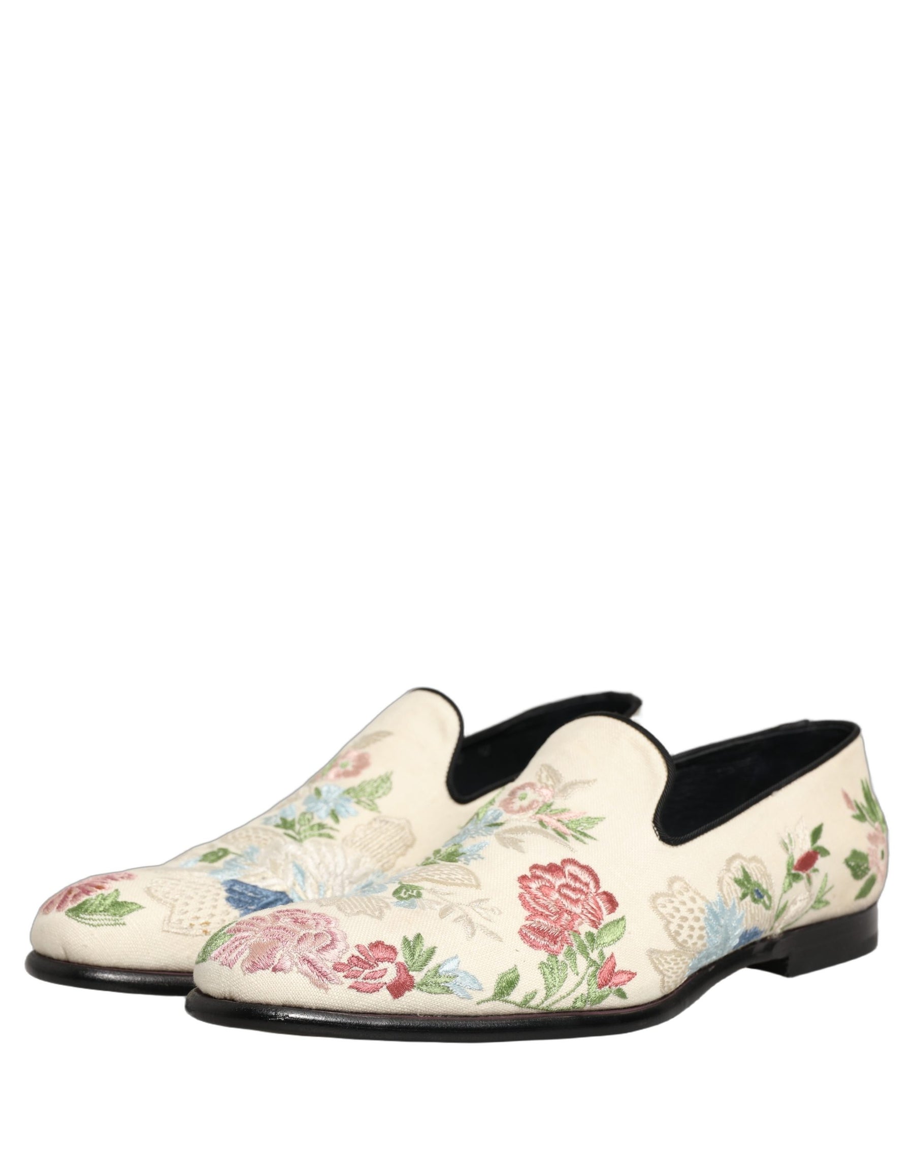Dolce & Gabbana White Floral Embroidery Dress Loafers Shoes | Regal Royce