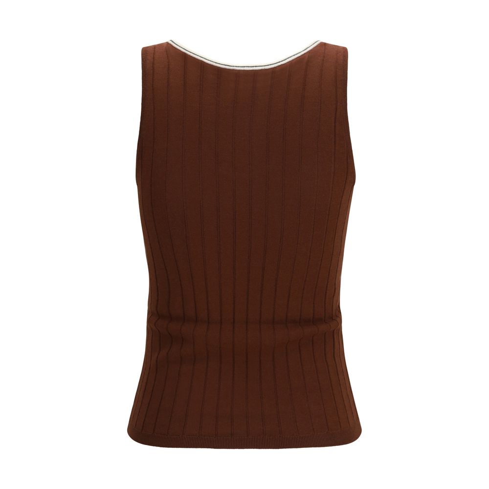 Brunello Cucinelli Bordeaux Wool Oves Aries Sleeveles T-Shirt | Regal Royce