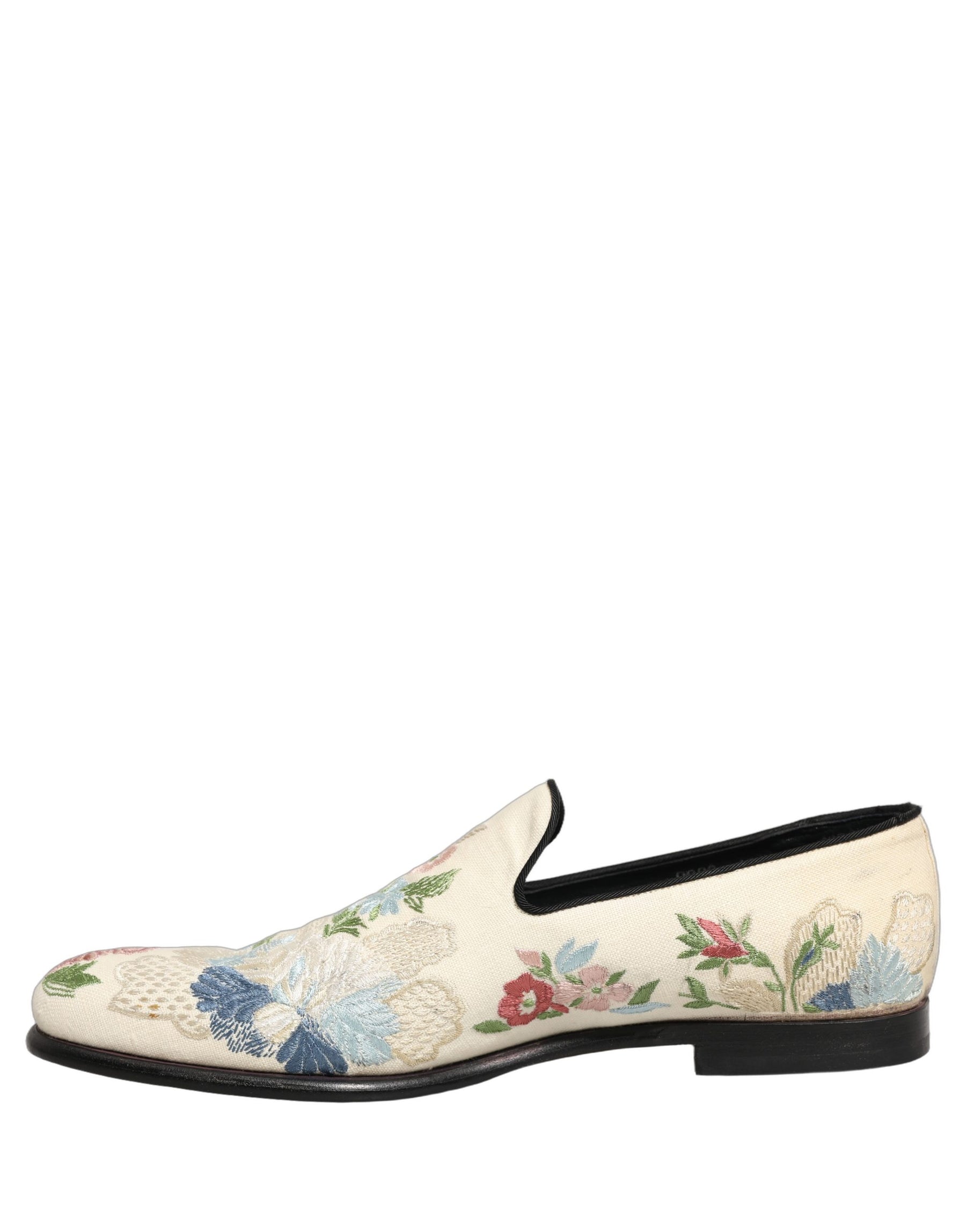 Dolce & Gabbana White Floral Embroidery Dress Loafers Shoes | Regal Royce