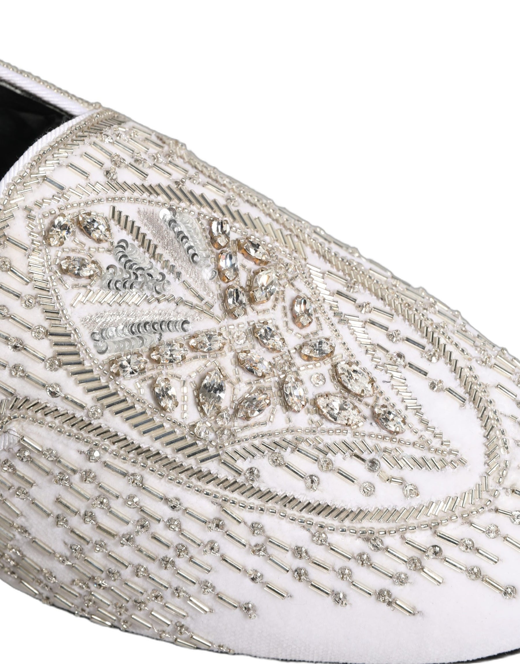 Dolce & Gabbana White Satin Embellished Dress Loafers Shoes | Regal Royce