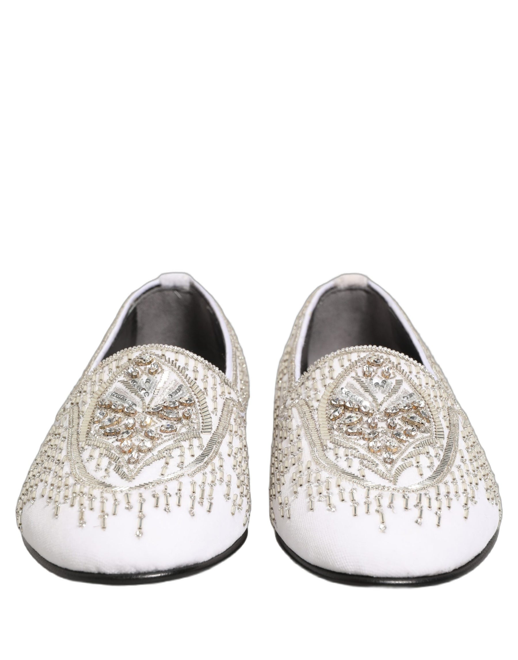 Dolce & Gabbana White Satin Embellished Dress Loafers Shoes | Regal Royce