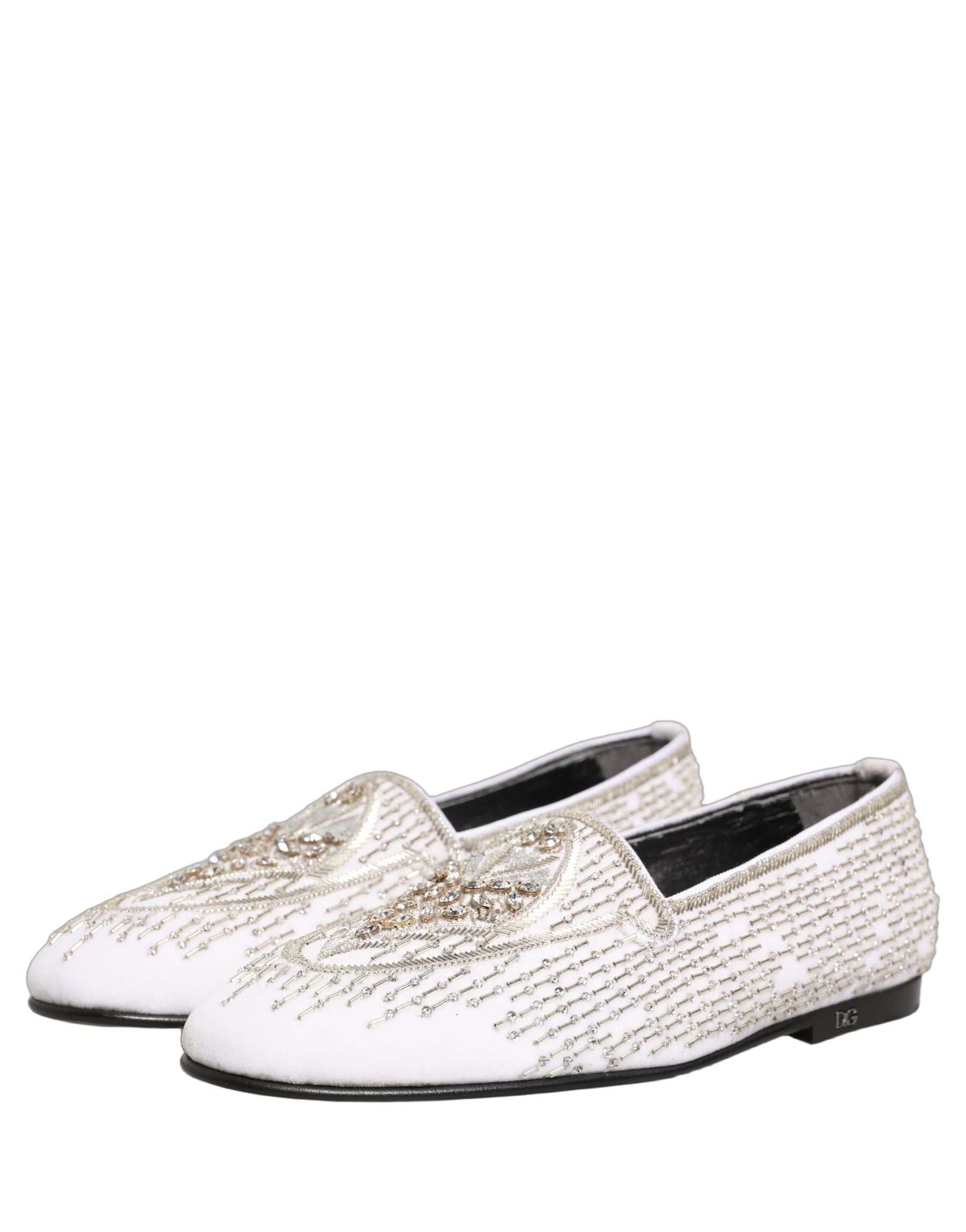 Dolce & Gabbana White Satin Embellished Dress Loafers Shoes | Regal Royce