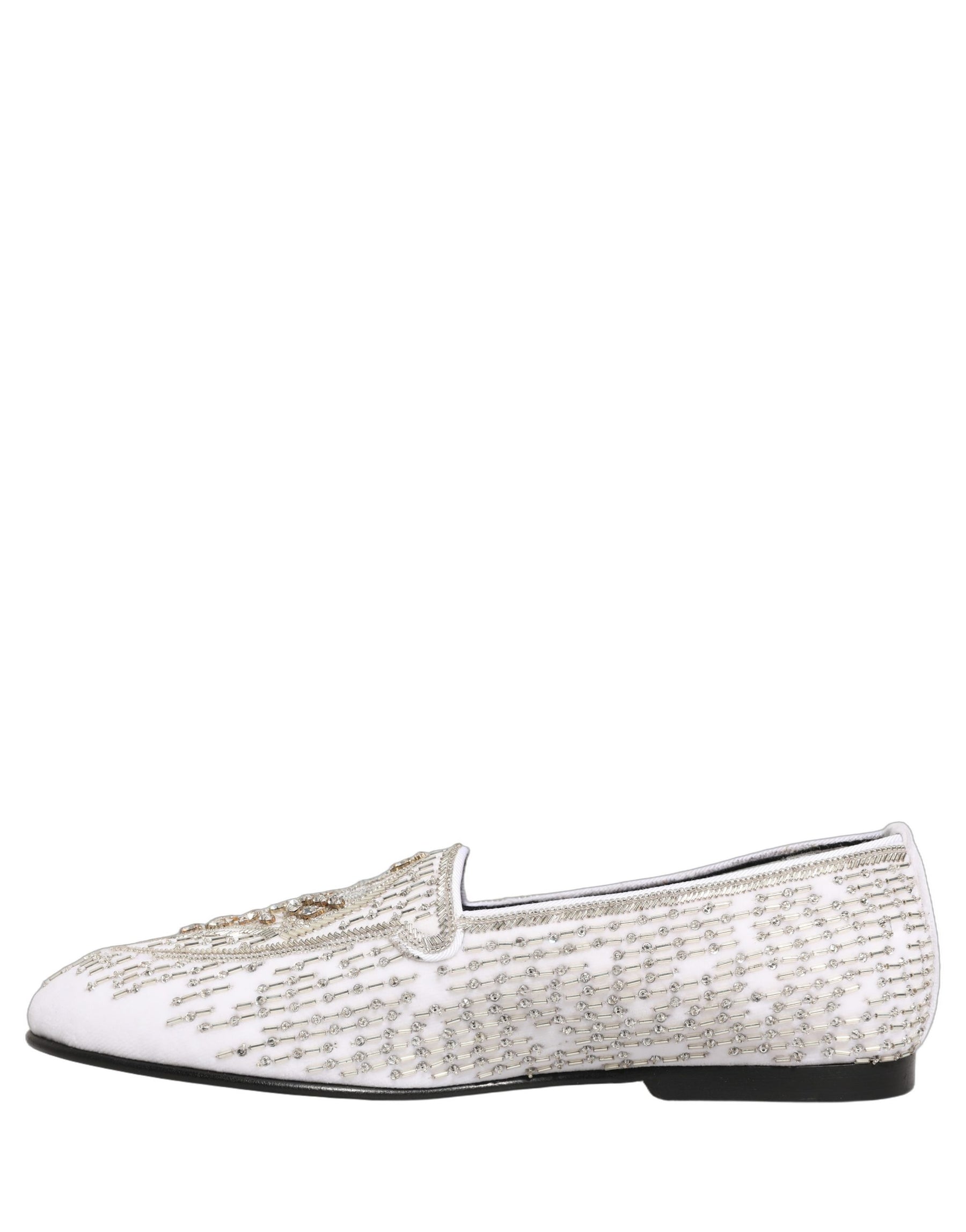 Dolce & Gabbana White Satin Embellished Dress Loafers Shoes | Regal Royce