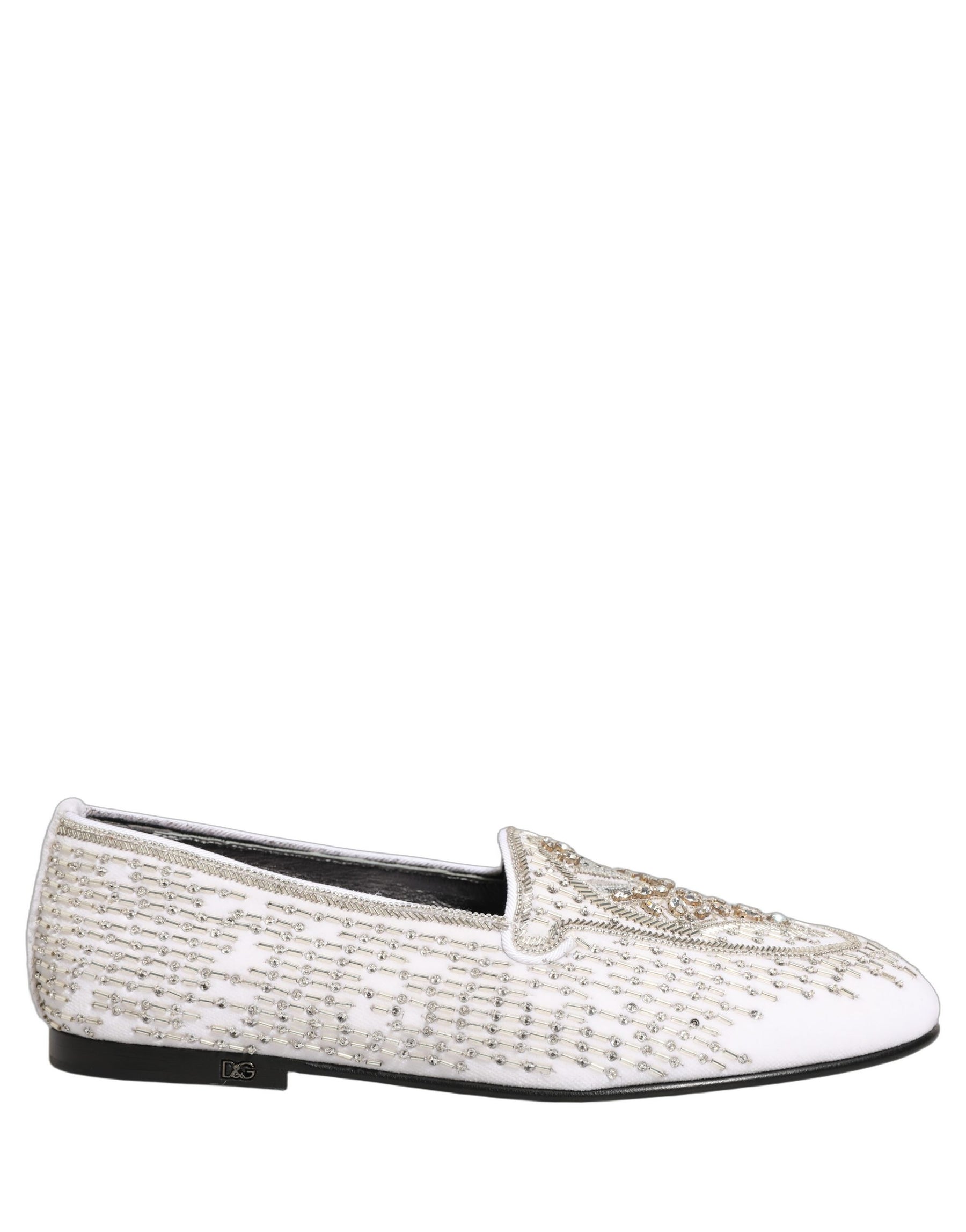 Dolce & Gabbana White Satin Embellished Dress Loafers Shoes | Regal Royce