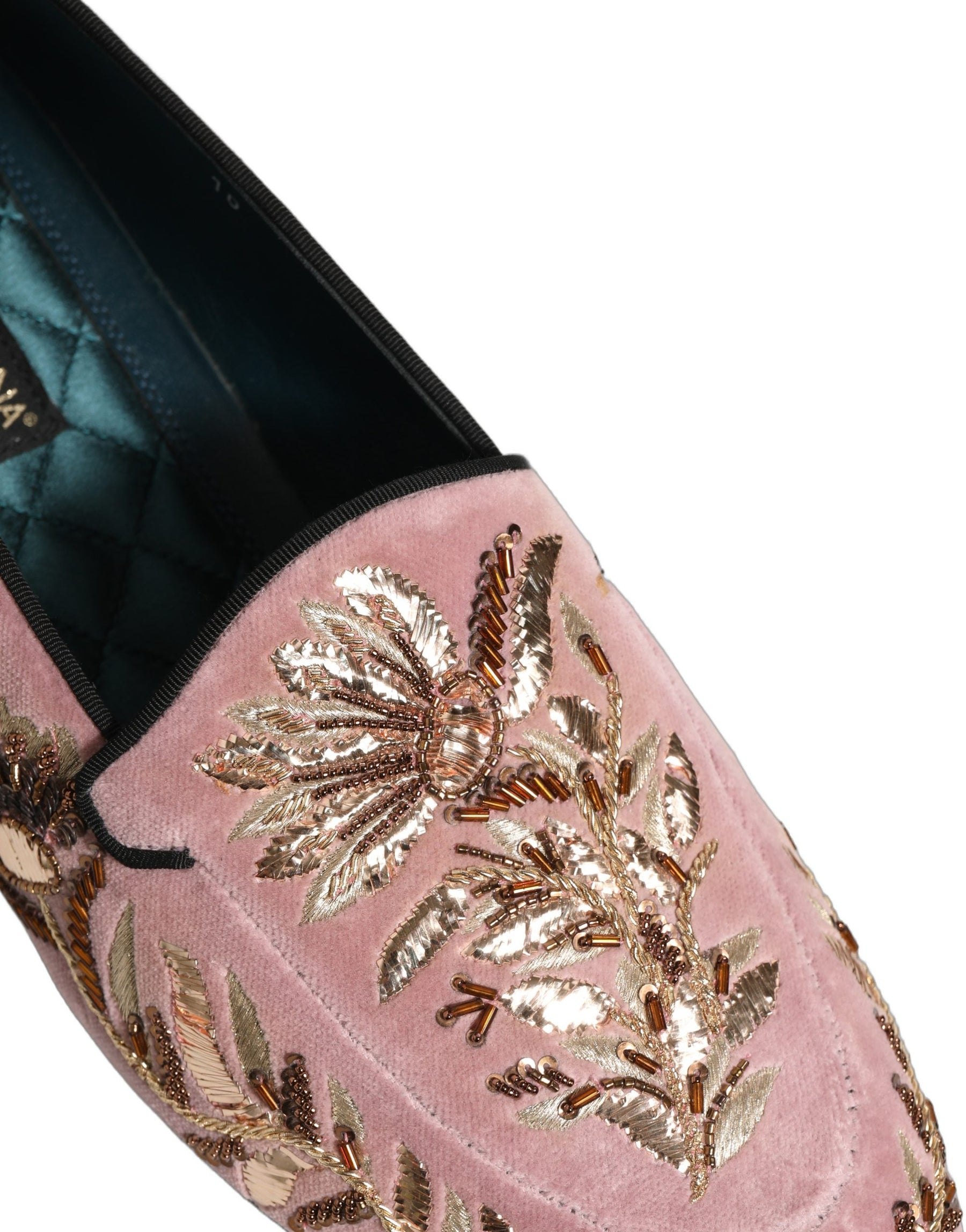 Dolce & Gabbana Pink Velvet Floral Embroidery Loafers Shoes | Regal Royce