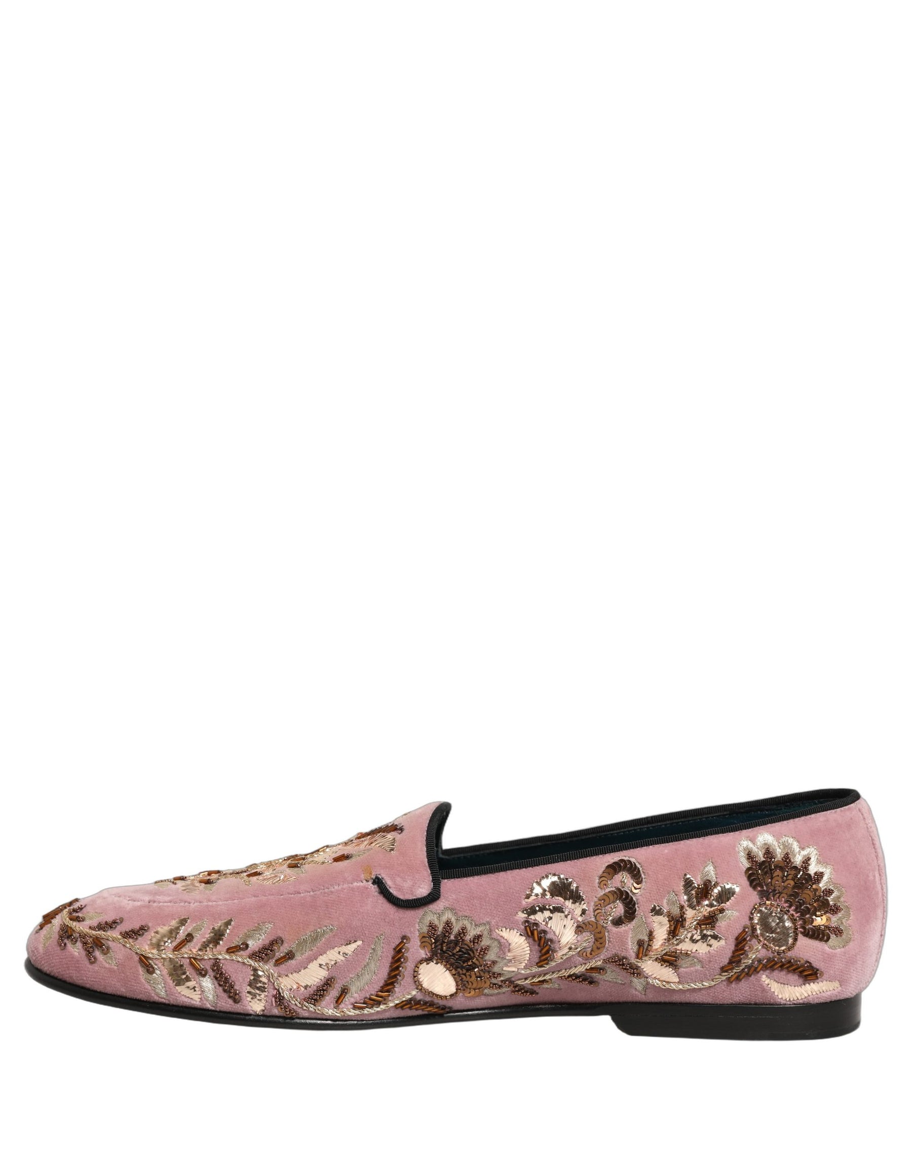 Dolce & Gabbana Pink Velvet Floral Embroidery Loafers Shoes | Regal Royce