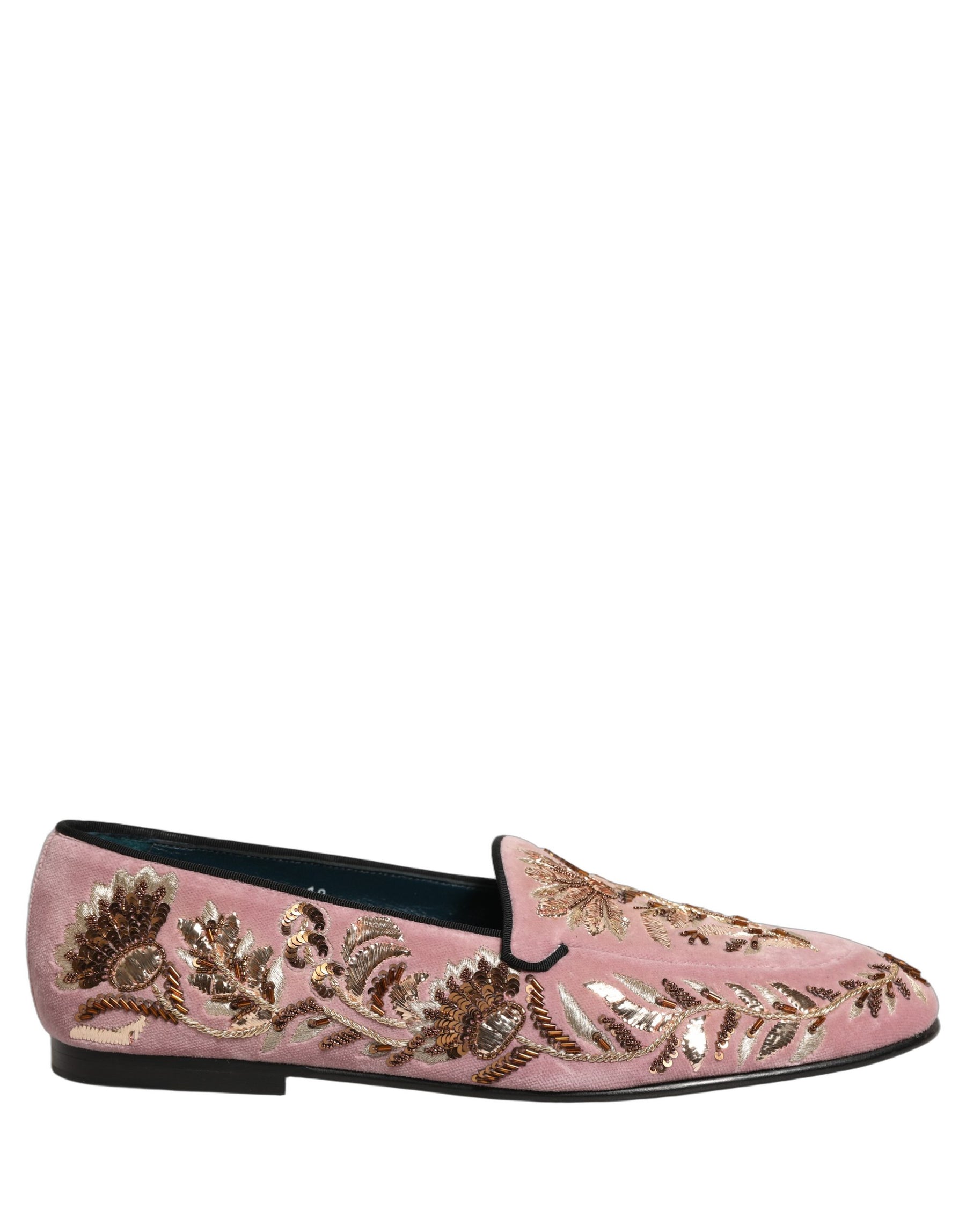 Dolce & Gabbana Pink Velvet Floral Embroidery Loafers Shoes | Regal Royce