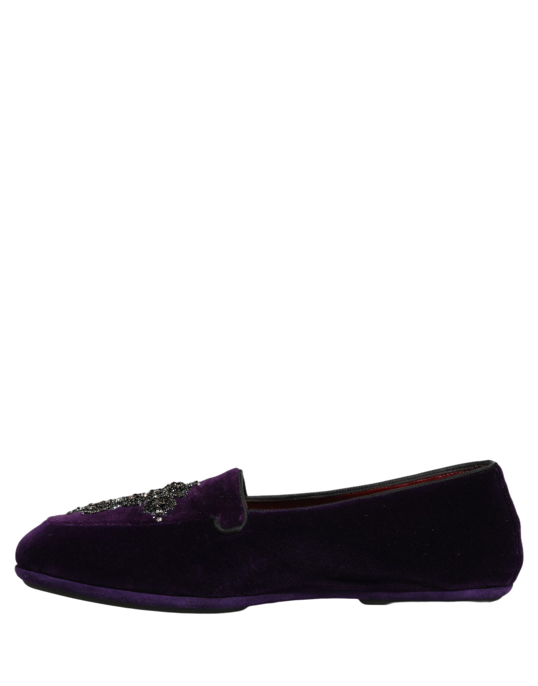 Dolce & Gabbana Violet Suede Embellished Dress Loafers Shoes | Regal Royce
