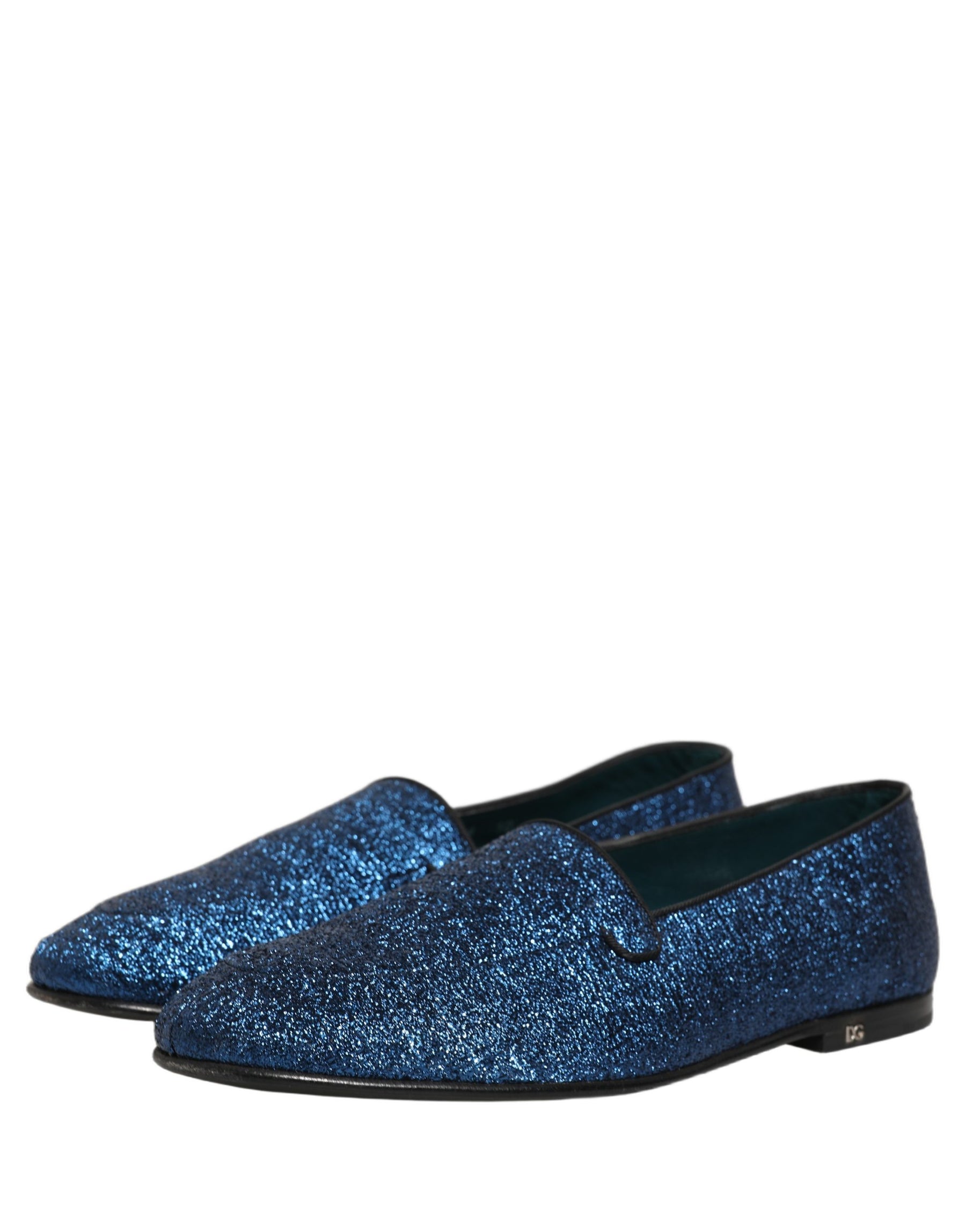 Dolce & Gabbana Blue Glitter Lurex DG Logo Dress Loafers Shoes | Regal Royce