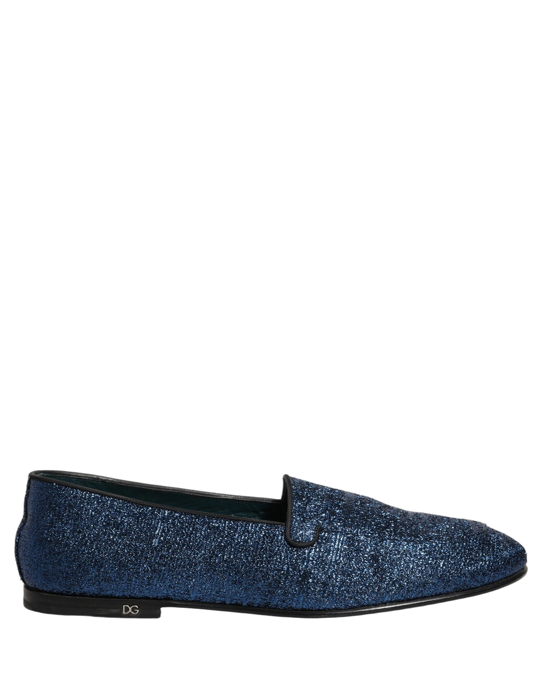 Dolce & Gabbana Blue Glitter Lurex DG Logo Dress Loafers Shoes | Regal Royce