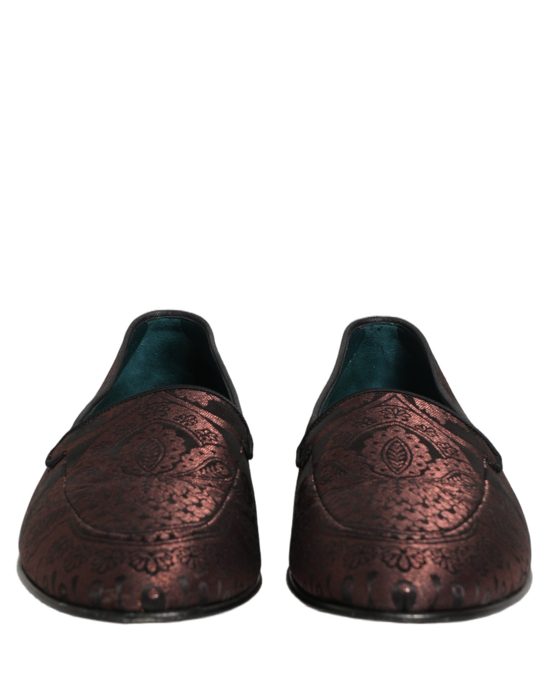 Dolce & Gabbana Maroon Jacquard Leather Slip On Loafers Shoes | Regal Royce