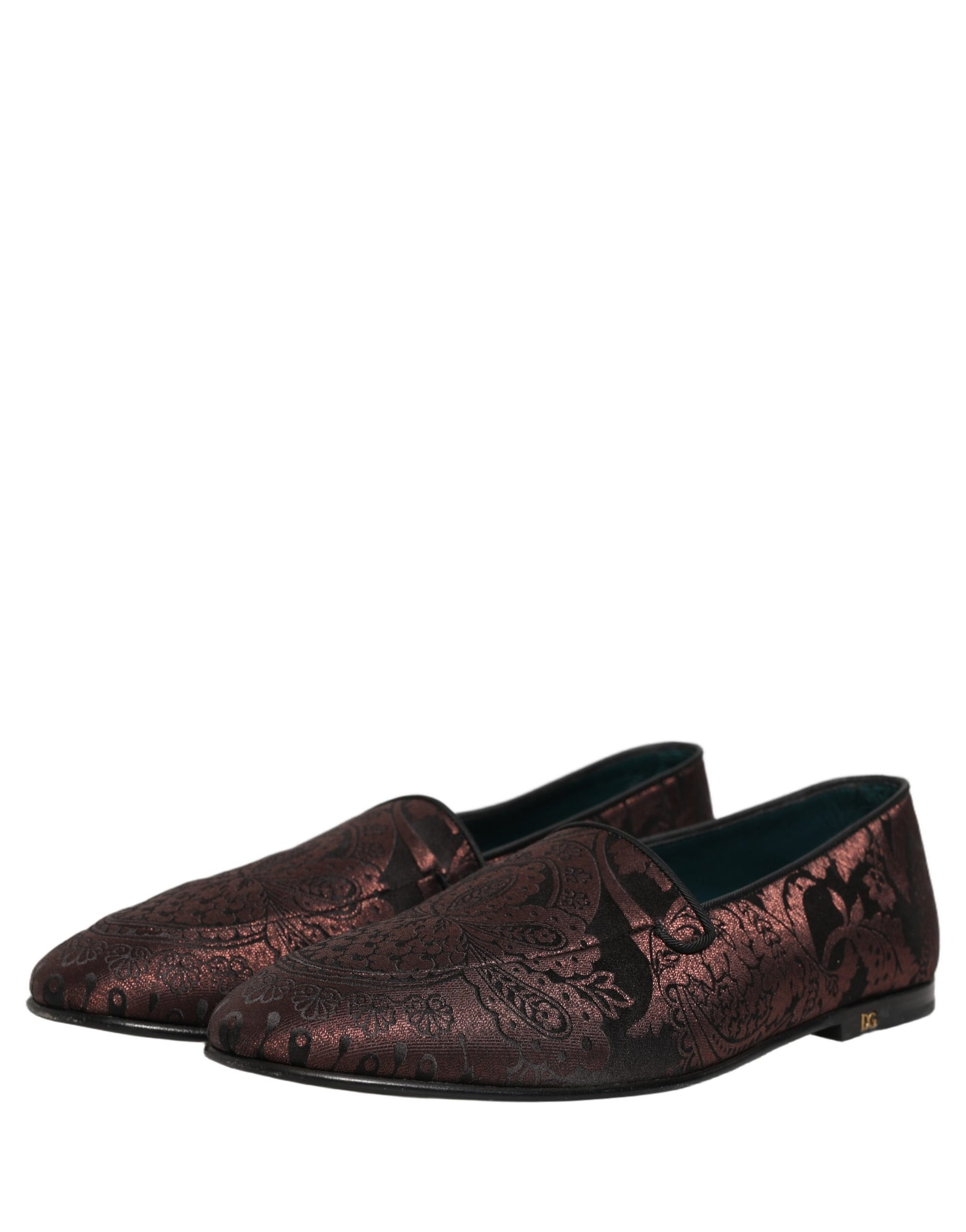 Dolce & Gabbana Maroon Jacquard Leather Slip On Loafers Shoes | Regal Royce