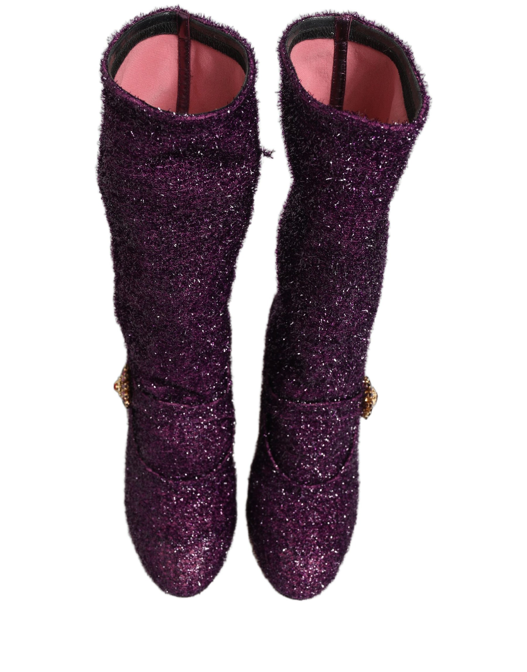 Dolce & Gabbana Purple Crystal Lurex Fantasy High Boots Shoes | Regal Royce