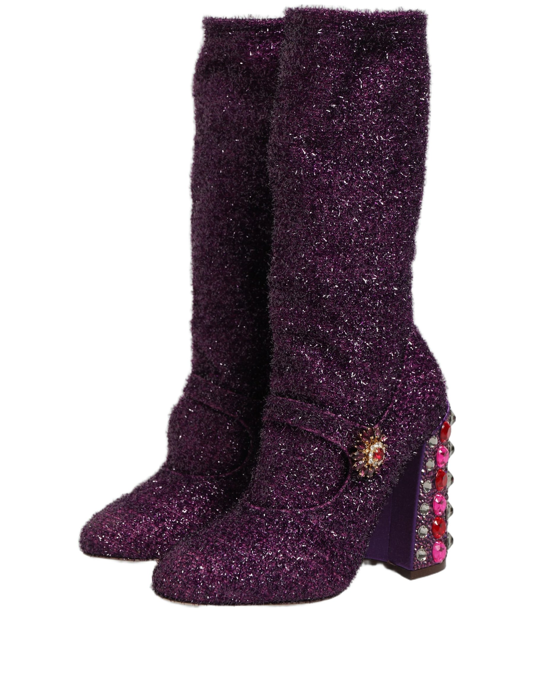 Dolce & Gabbana Purple Crystal Lurex Fantasy High Boots Shoes | Regal Royce