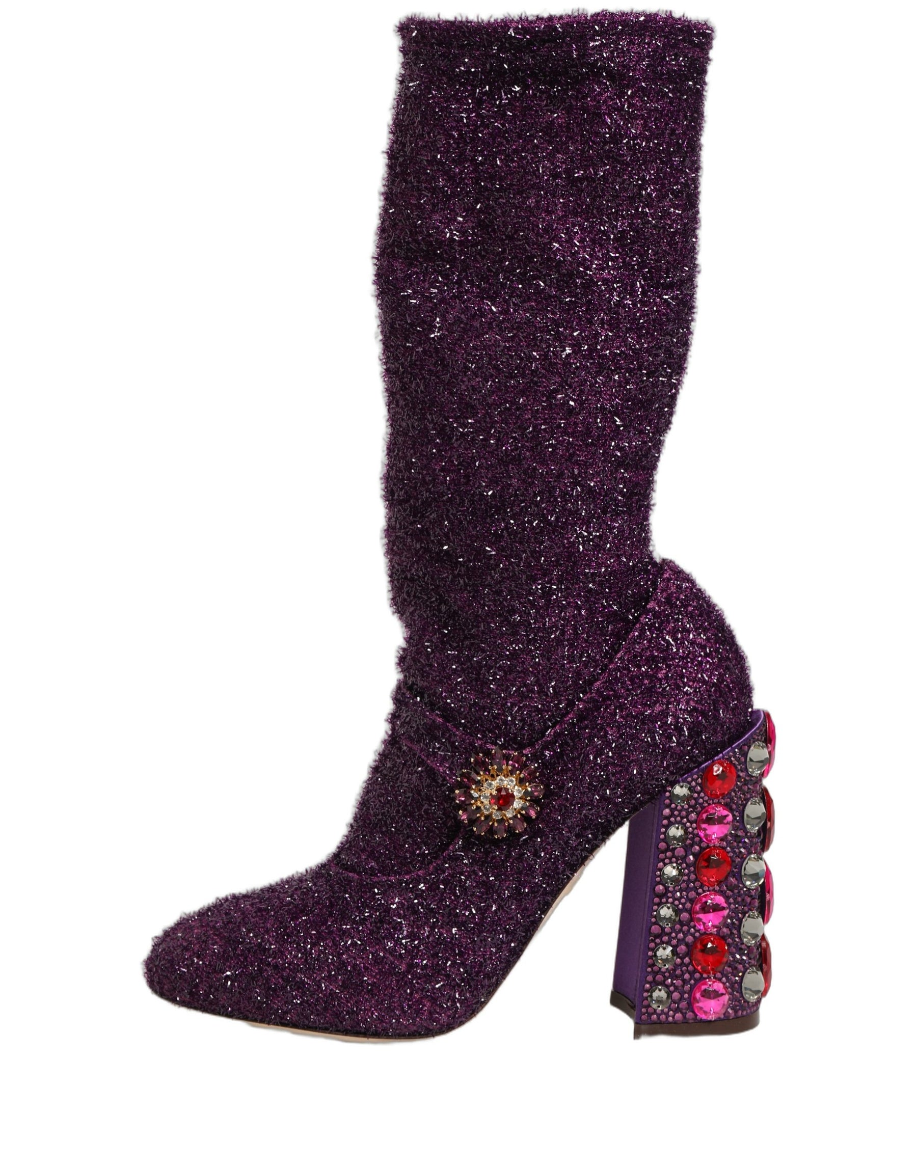 Dolce & Gabbana Purple Crystal Lurex Fantasy High Boots Shoes | Regal Royce
