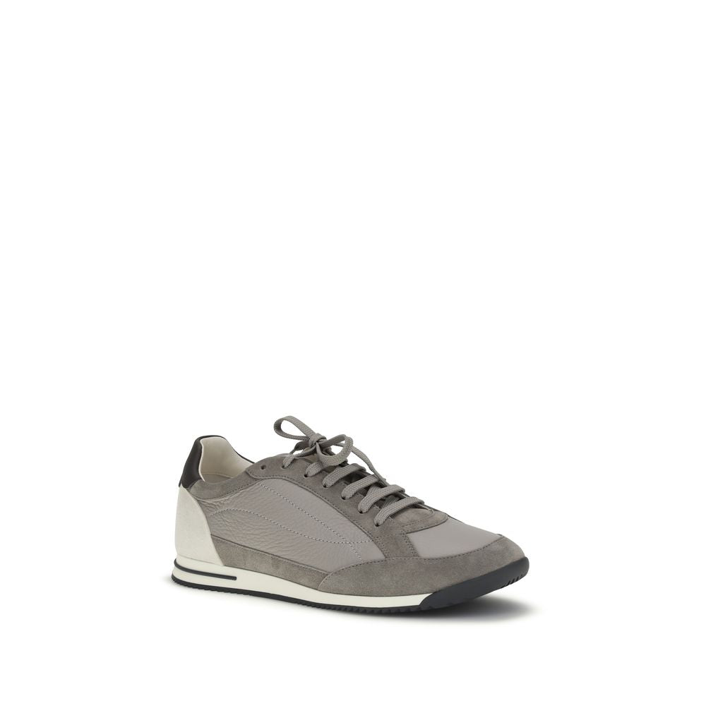 Brunello Cucinelli Gray Calf Leather Bos Taurus Sneakers | Regal Royce