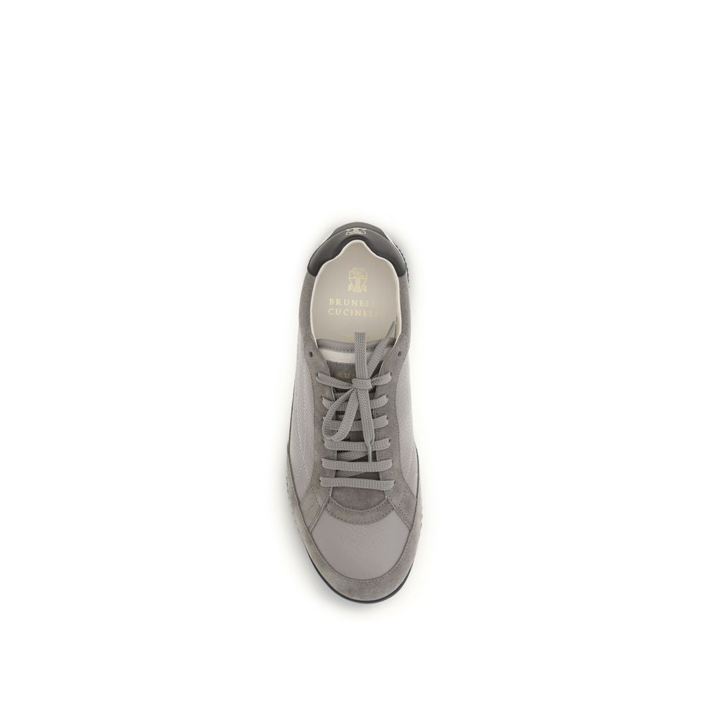 Brunello Cucinelli Gray Calf Leather Bos Taurus Sneakers | Regal Royce