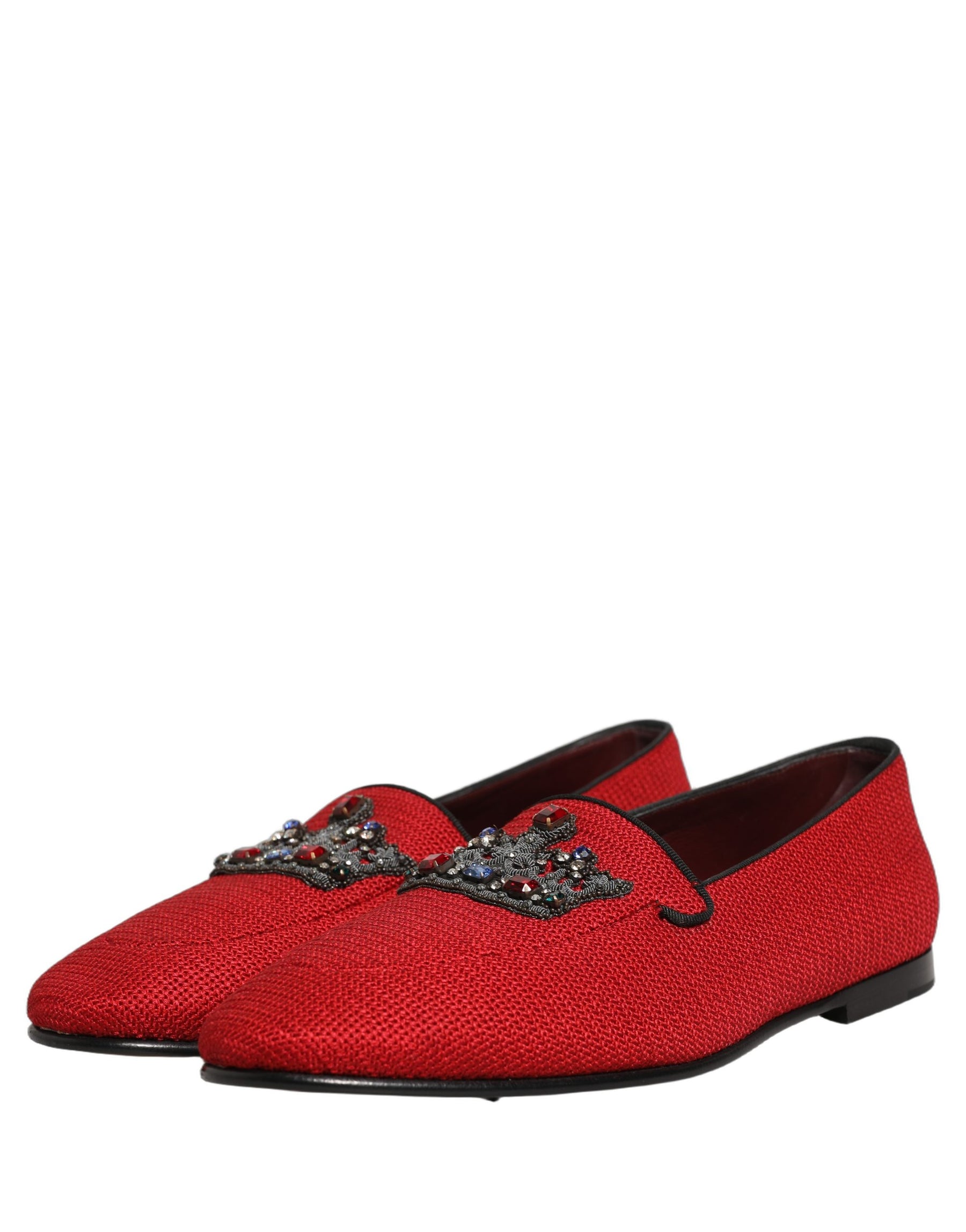 Dolce & Gabbana Red Crown Embellished Dress Loafers Shoes | Regal Royce