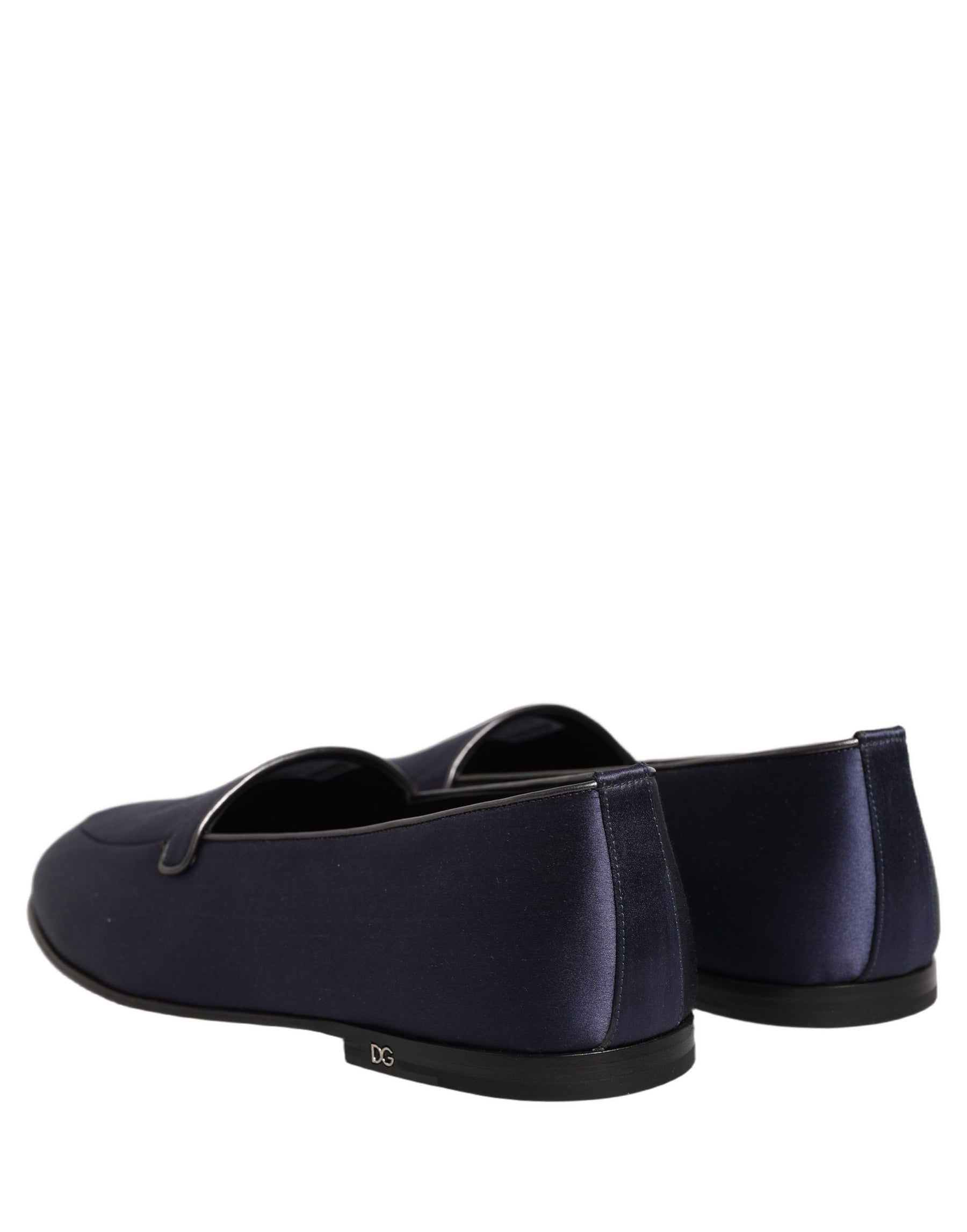 Dolce & Gabbana Navy Blue Satin DG Logo Dress Loafers Shoes | Regal Royce