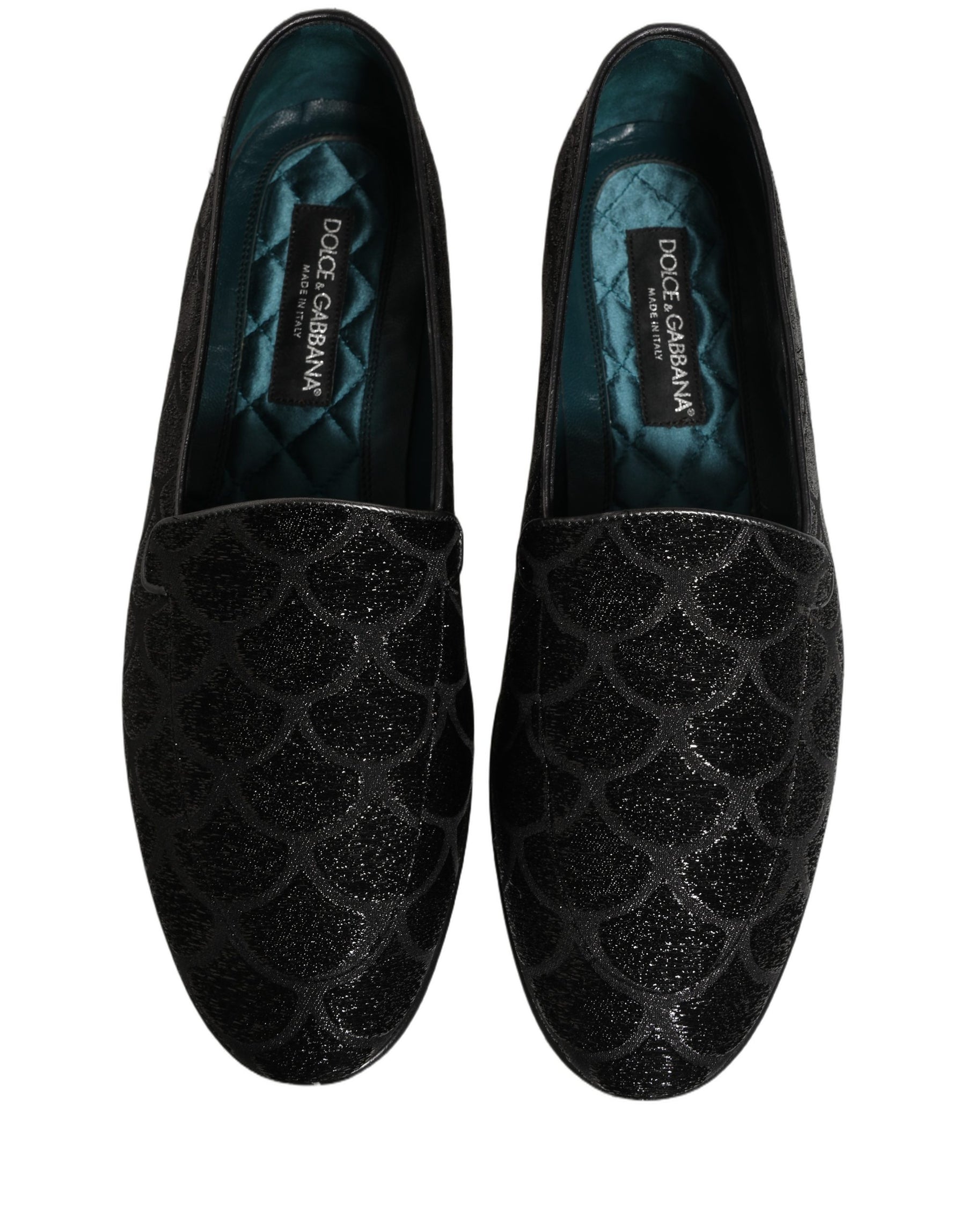 Dolce & Gabbana Black Glitter Brocade Men Dress Loafers Shoes | Regal Royce