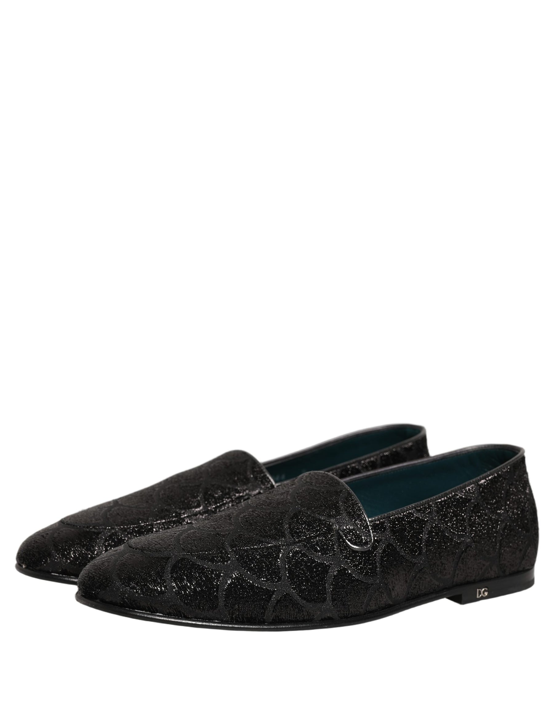 Dolce & Gabbana Black Glitter Brocade Men Dress Loafers Shoes | Regal Royce