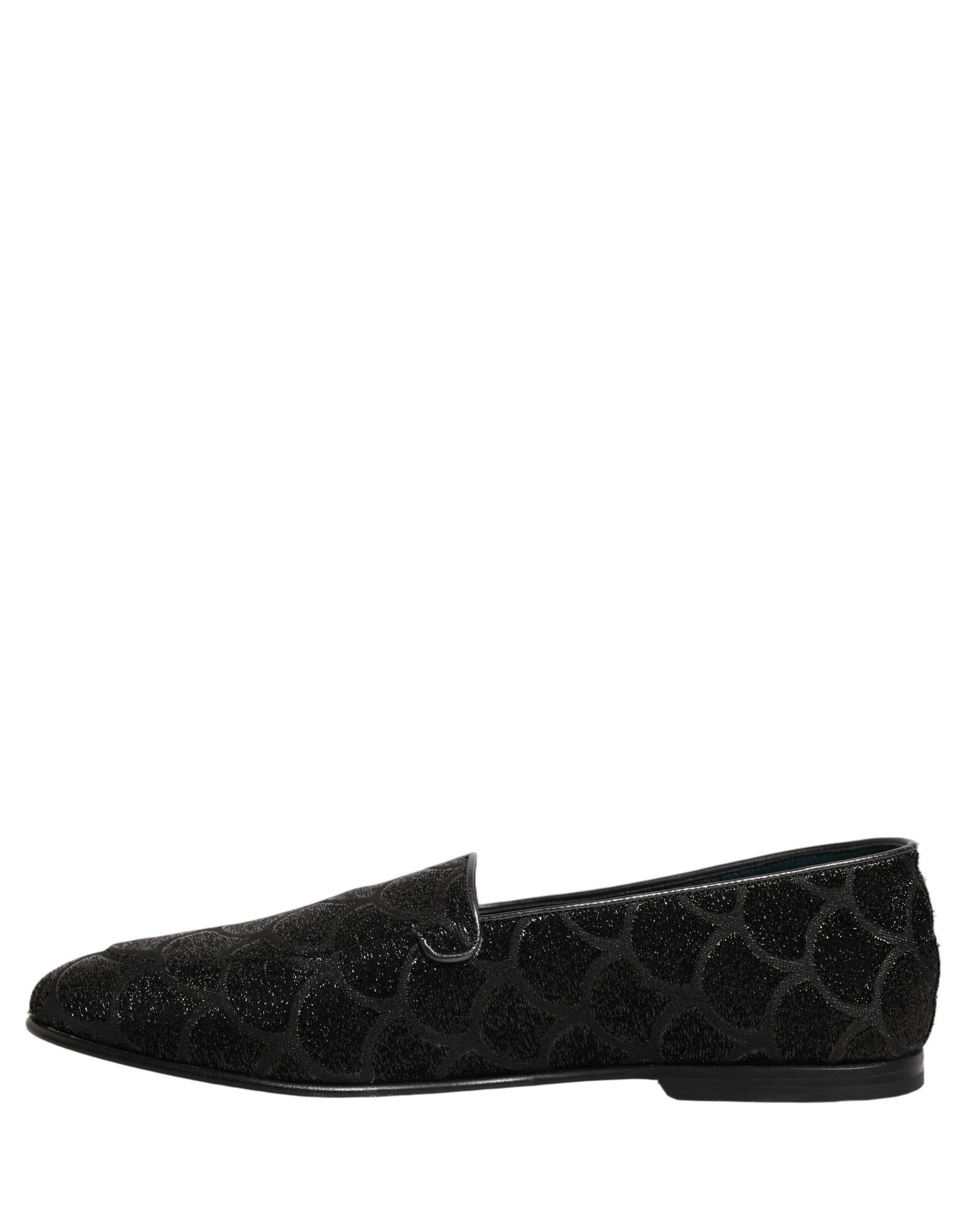 Dolce & Gabbana Black Glitter Brocade Men Dress Loafers Shoes | Regal Royce