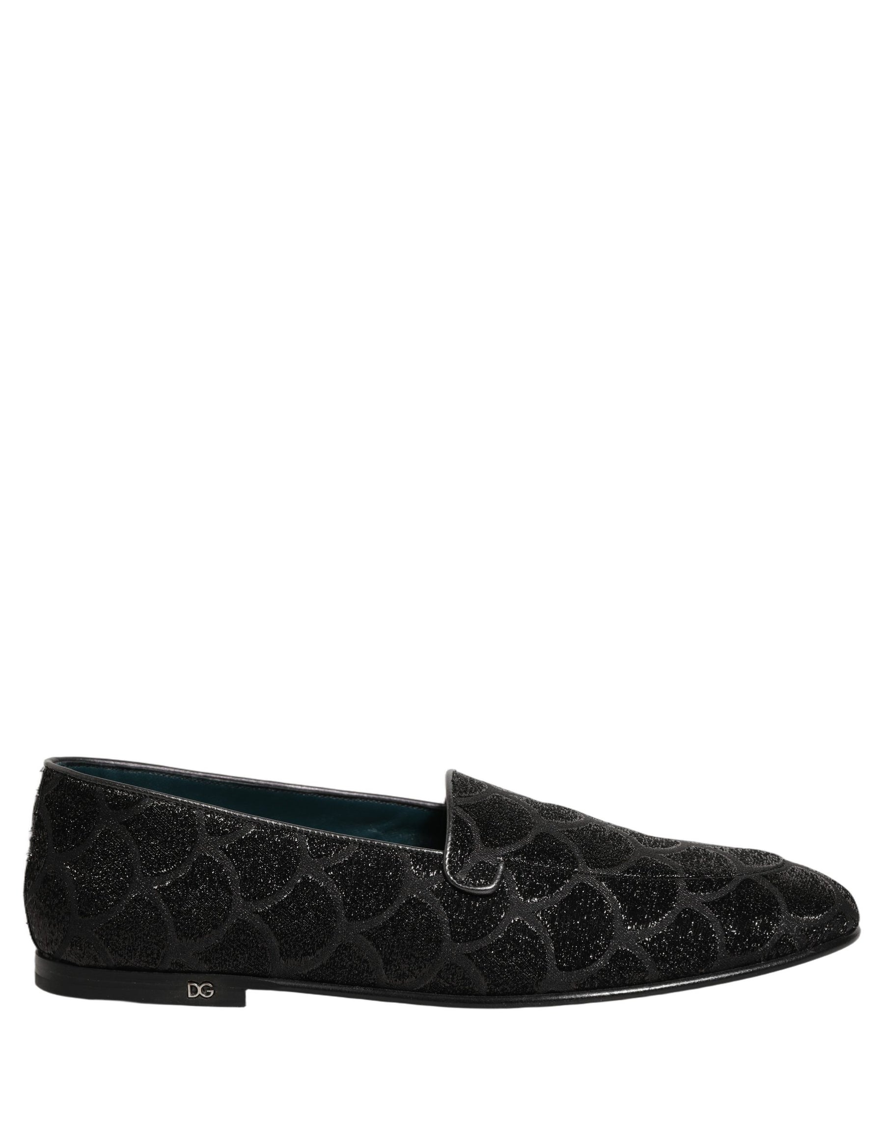 Dolce & Gabbana Black Glitter Brocade Men Dress Loafers Shoes | Regal Royce