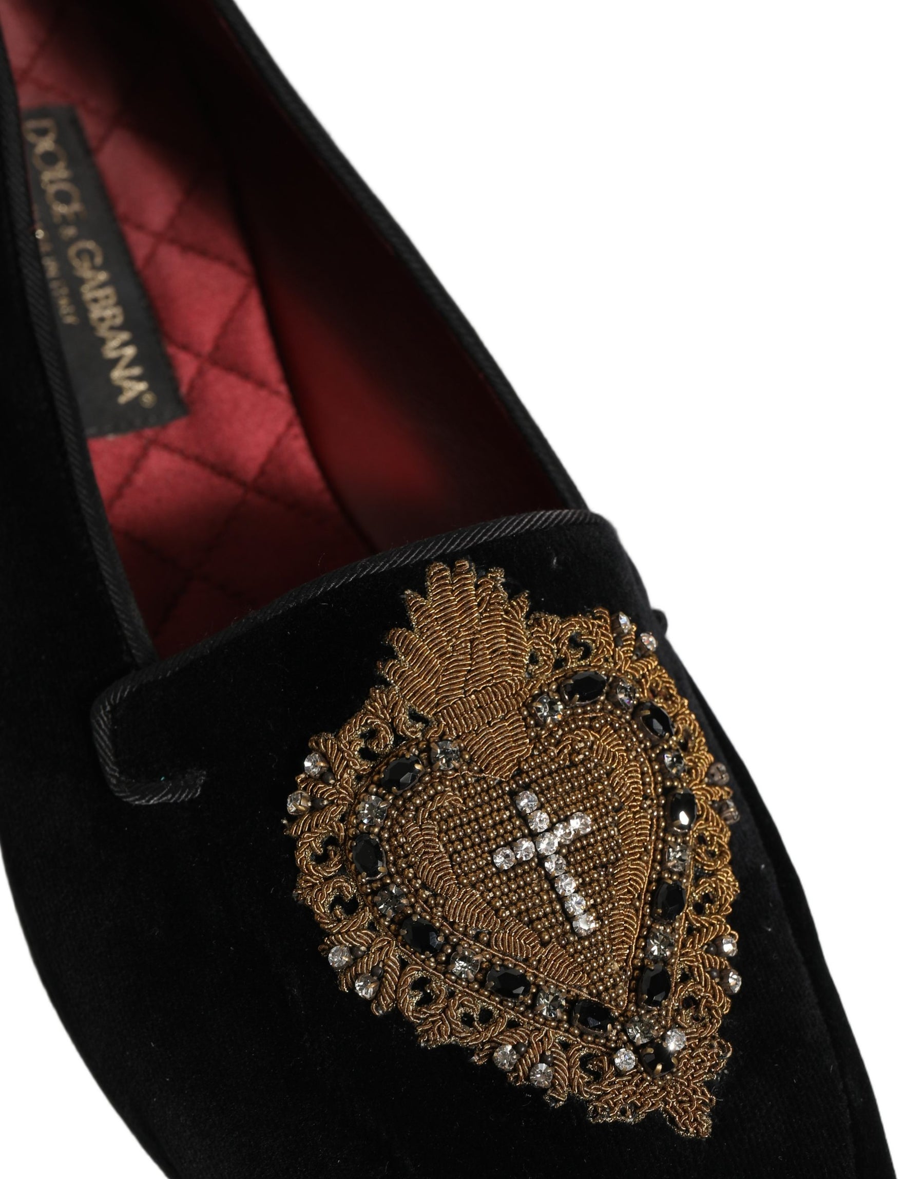 Dolce & Gabbana Black Velvet Sacred Heart Dress Loafers Shoes | Regal Royce