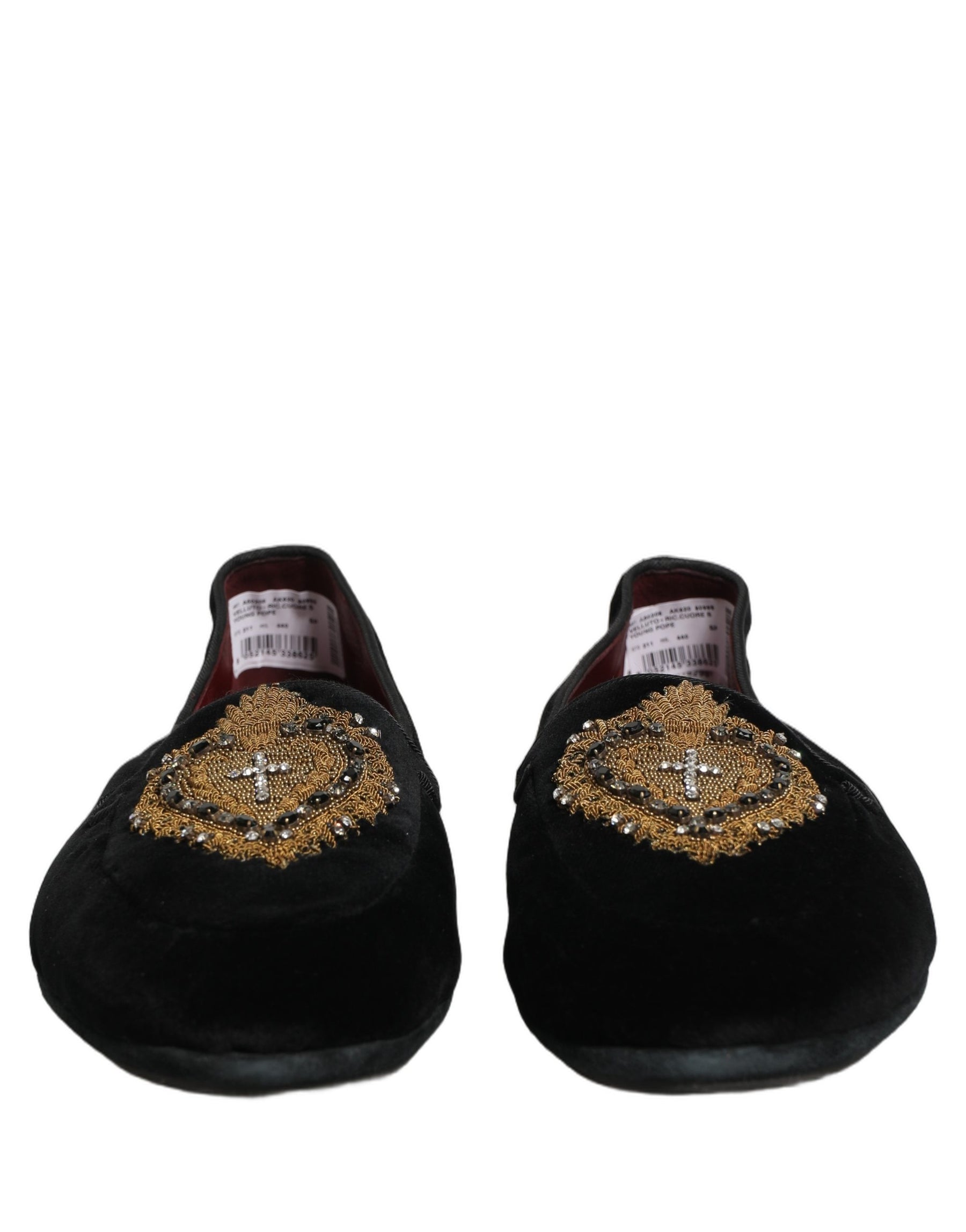 Dolce & Gabbana Black Velvet Sacred Heart Dress Loafers Shoes | Regal Royce